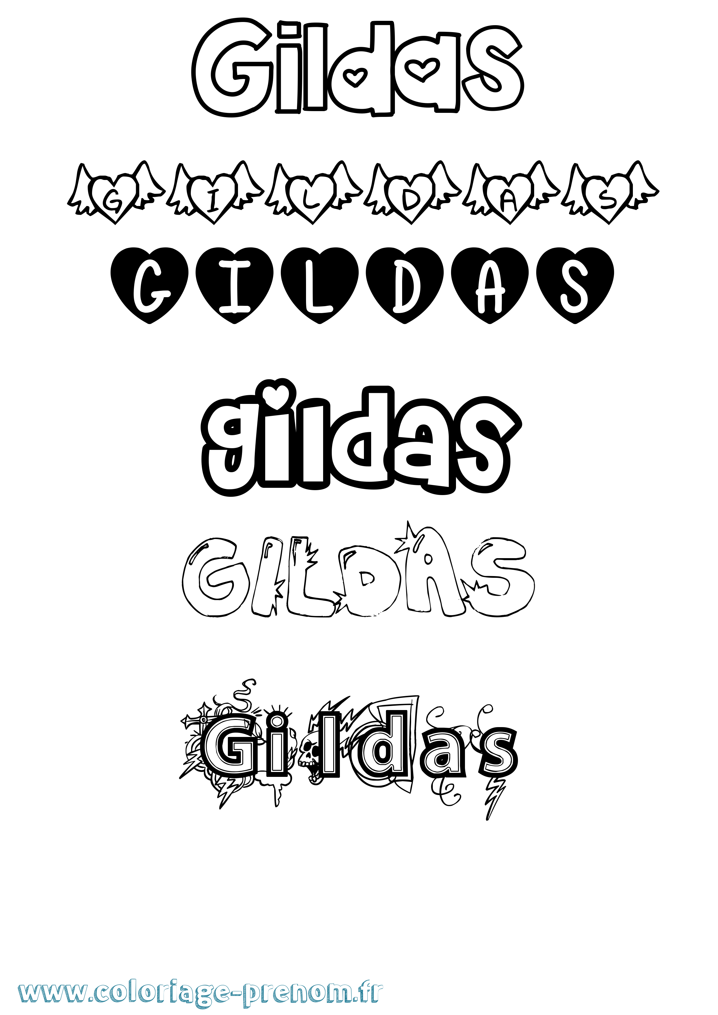 Coloriage prénom Gildas Girly