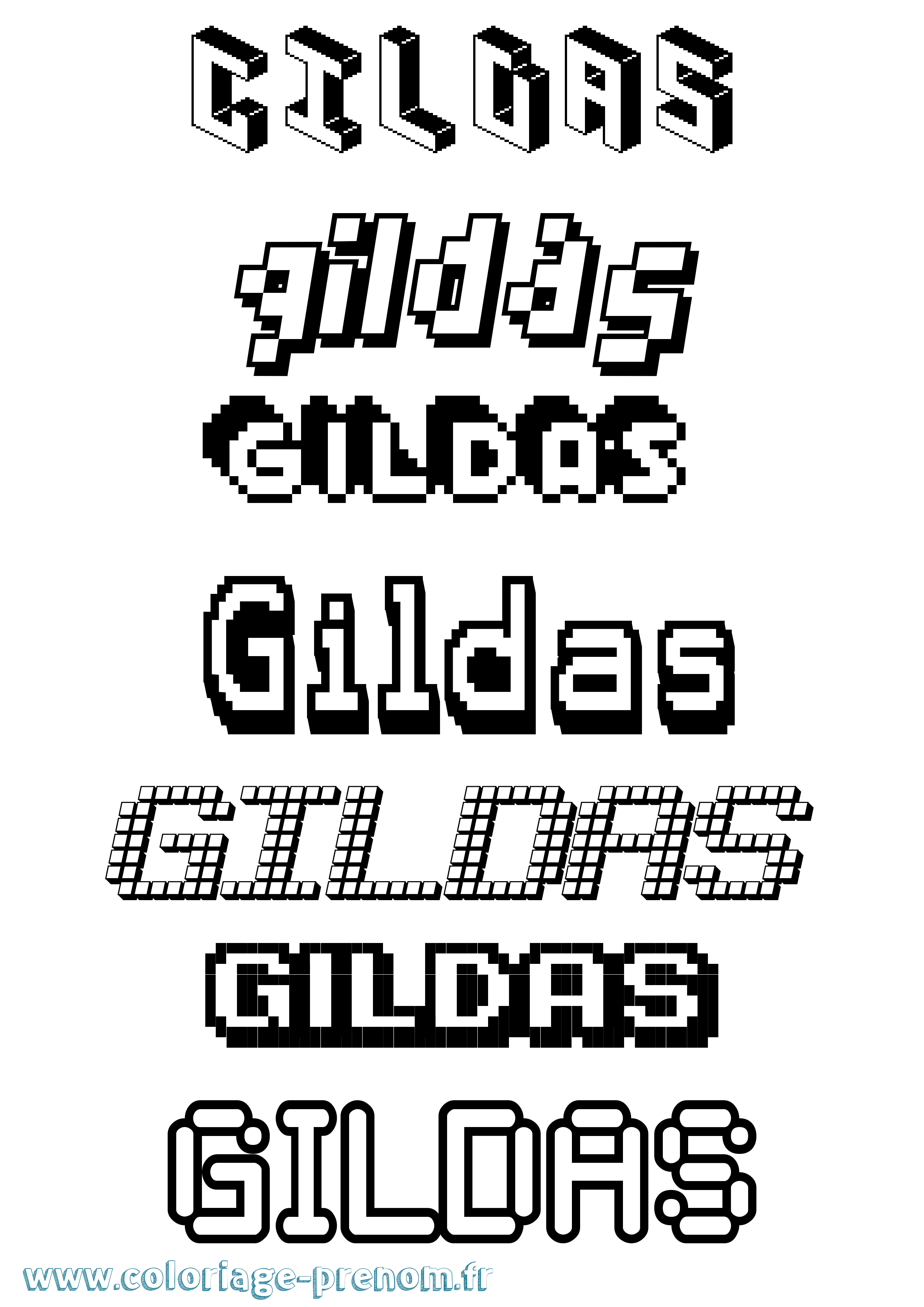 Coloriage prénom Gildas Pixel