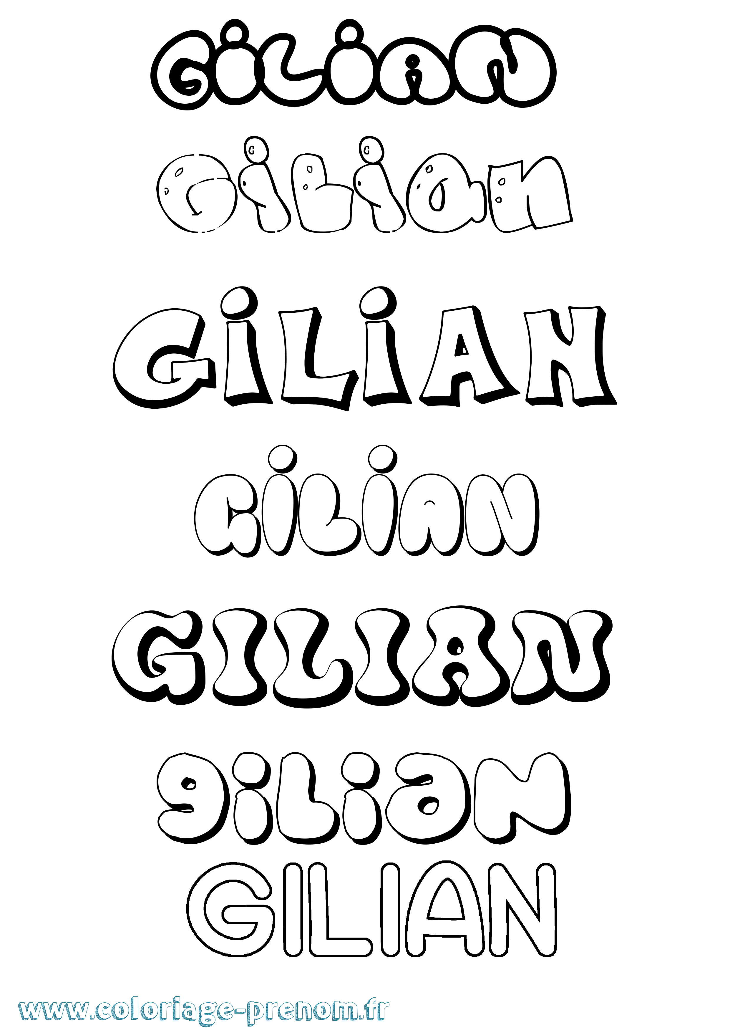Coloriage prénom Gilian Bubble