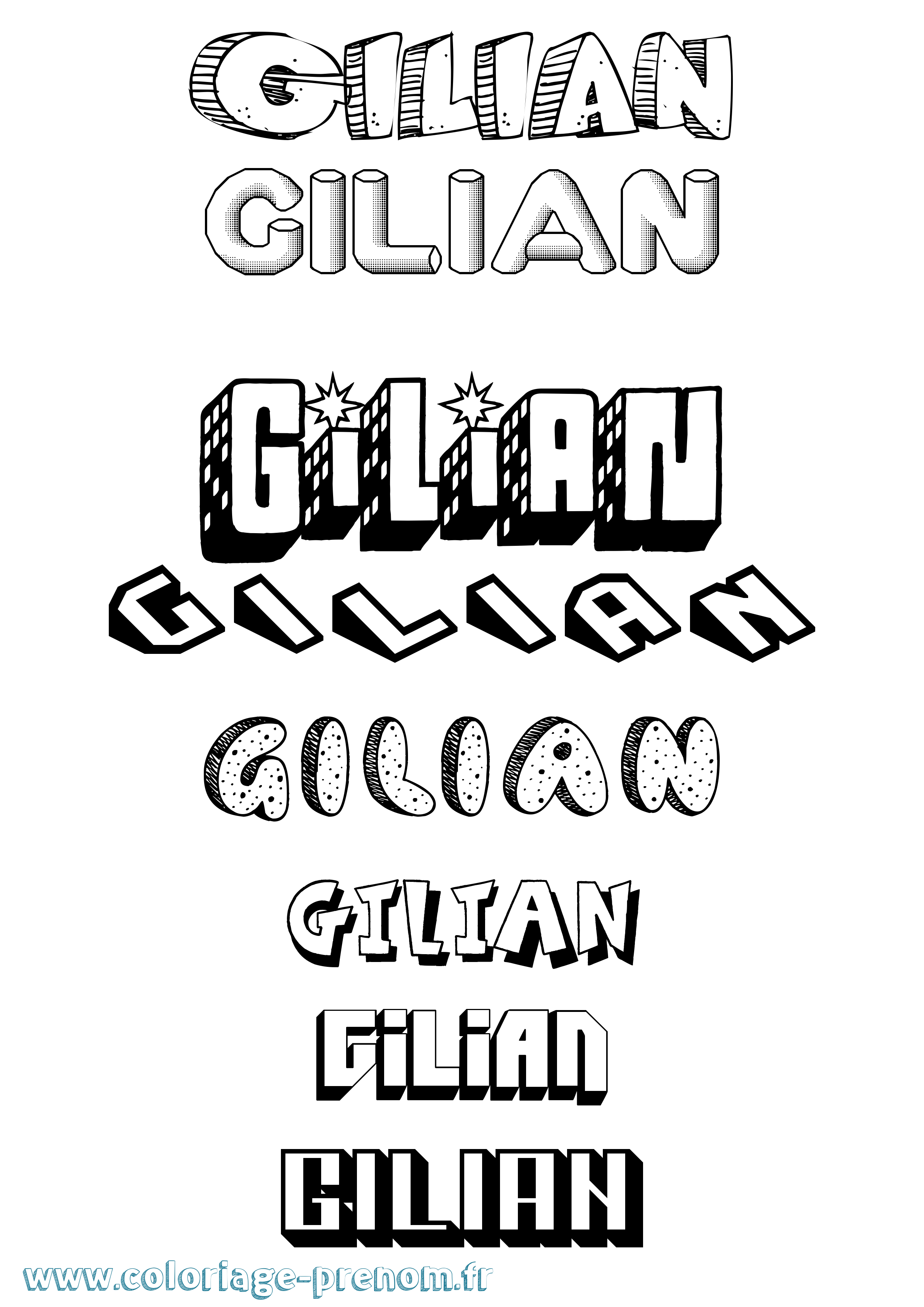 Coloriage prénom Gilian Effet 3D