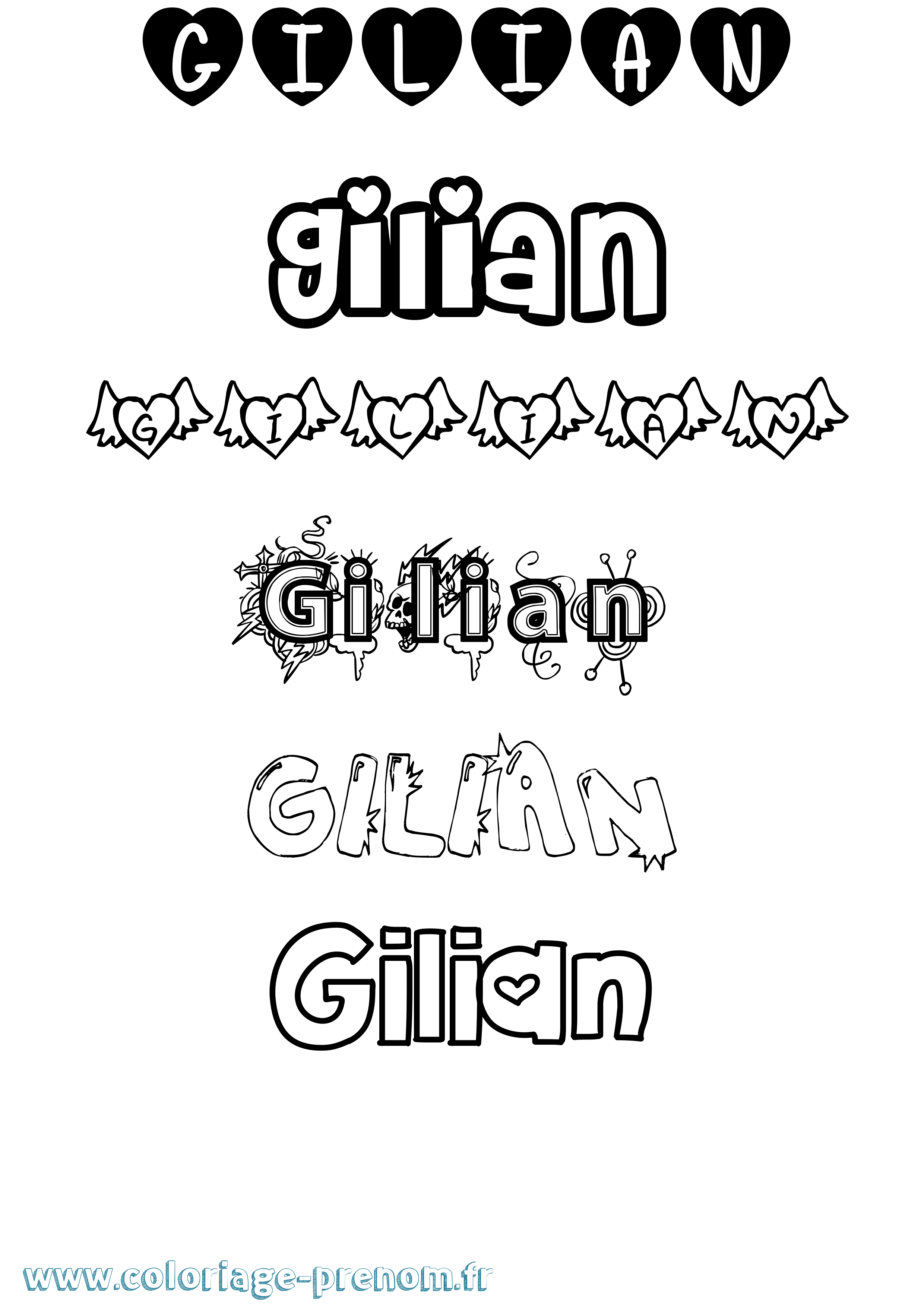 Coloriage prénom Gilian Girly