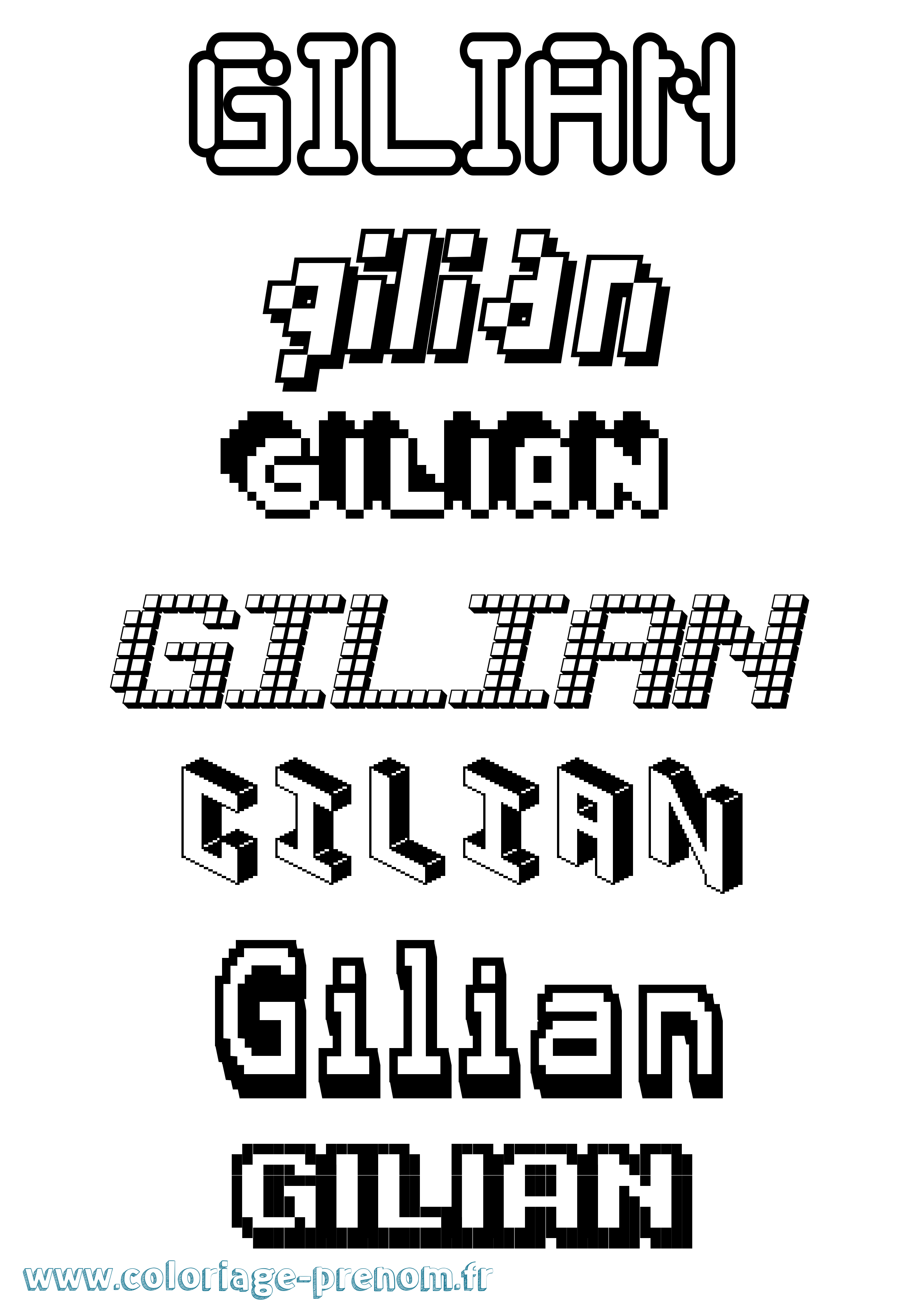 Coloriage prénom Gilian Pixel