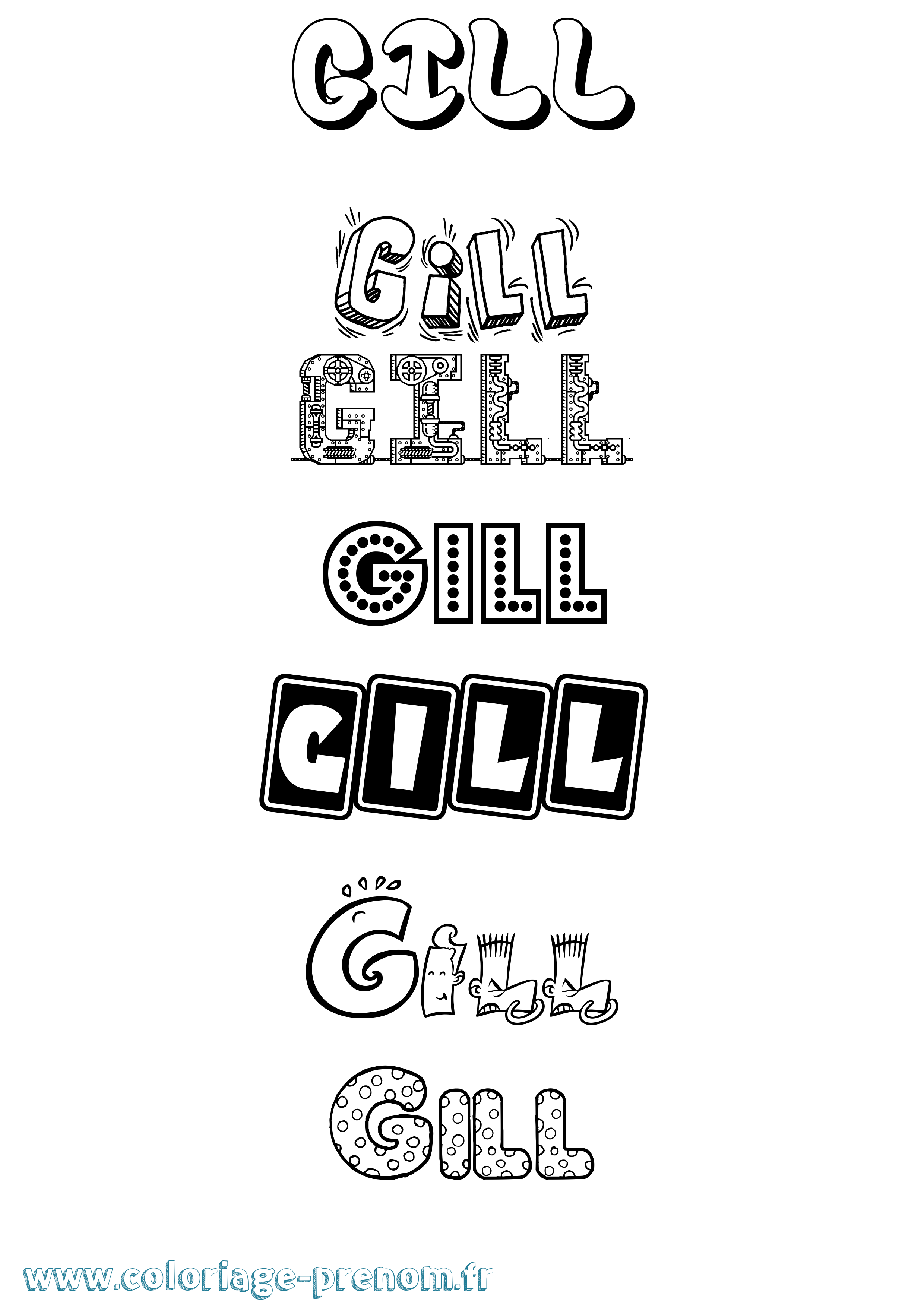 Coloriage prénom Gill Fun