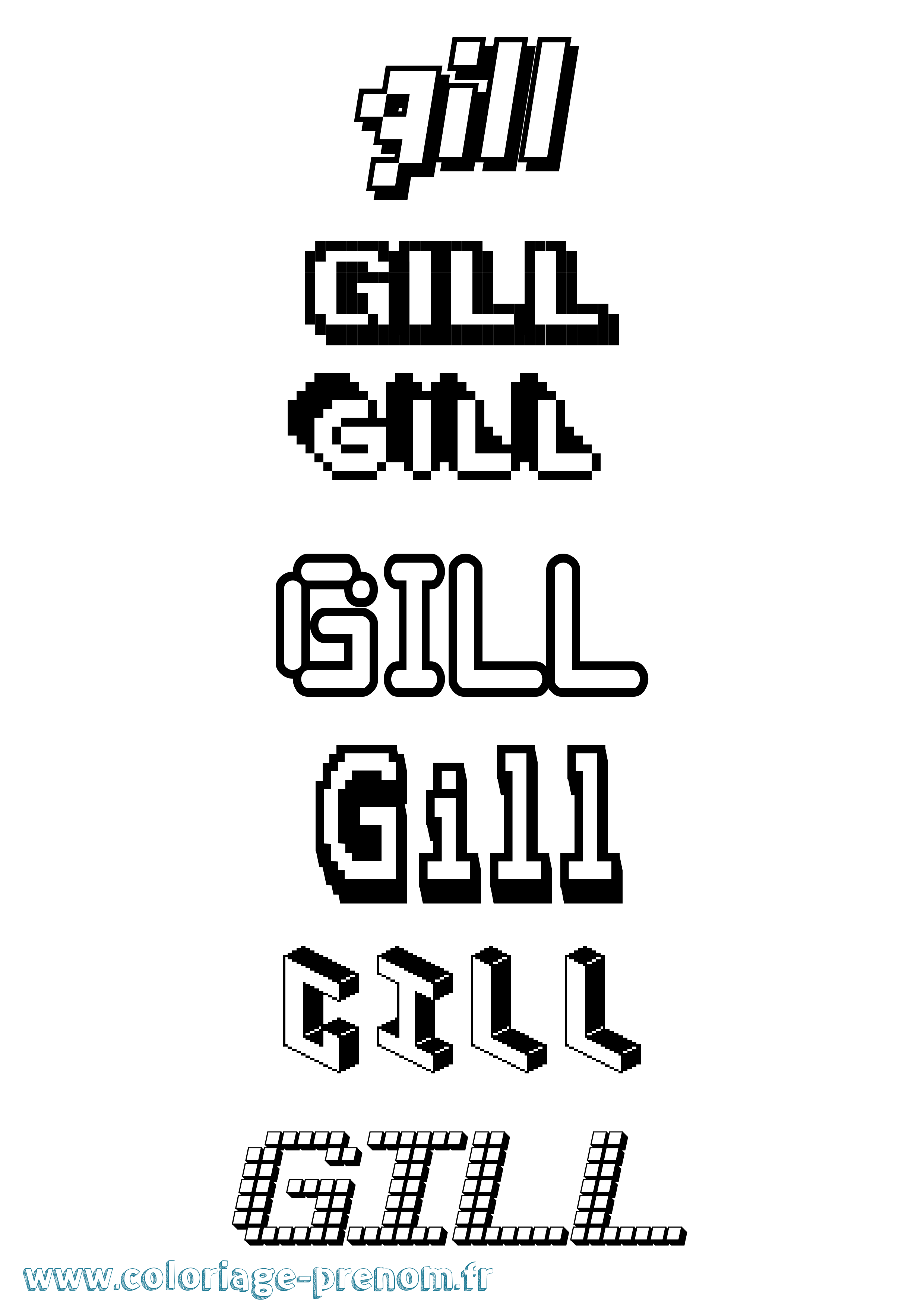 Coloriage prénom Gill Pixel