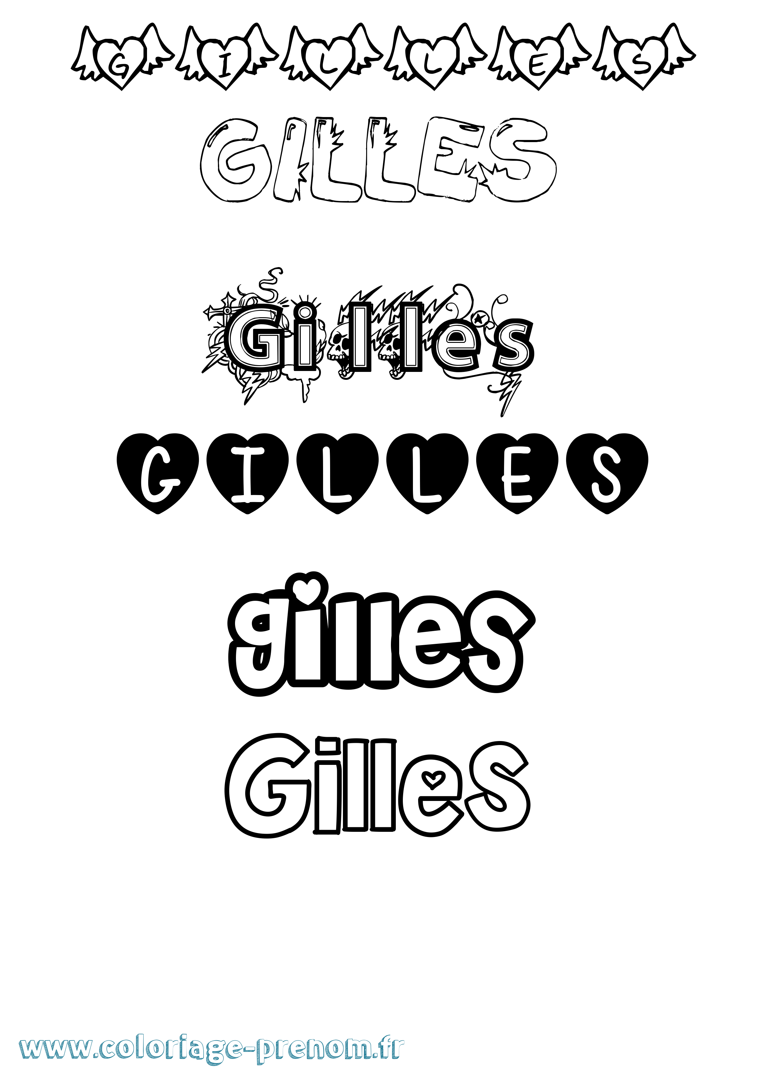 Coloriage prénom Gilles Girly