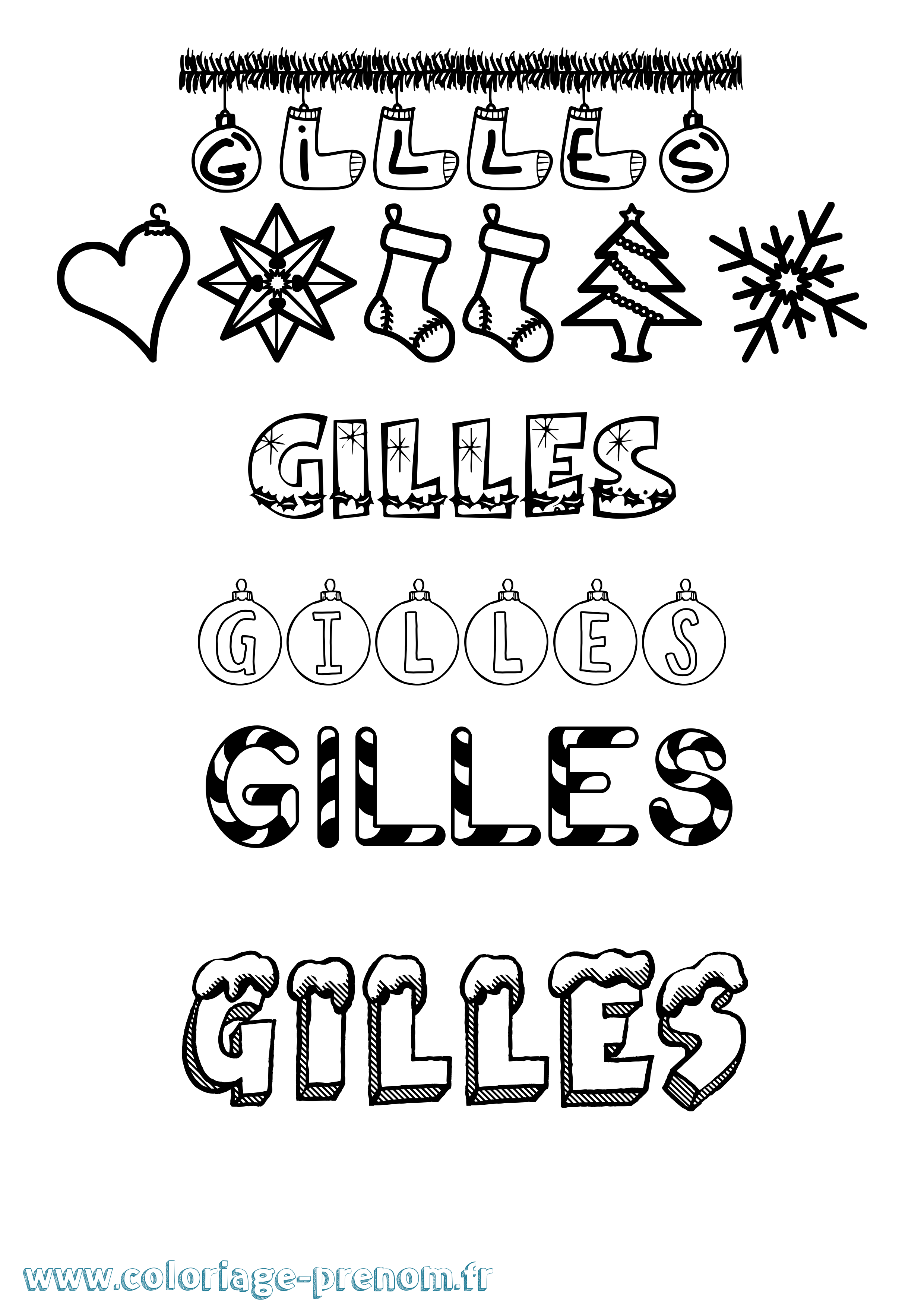 Coloriage prénom Gilles Noël