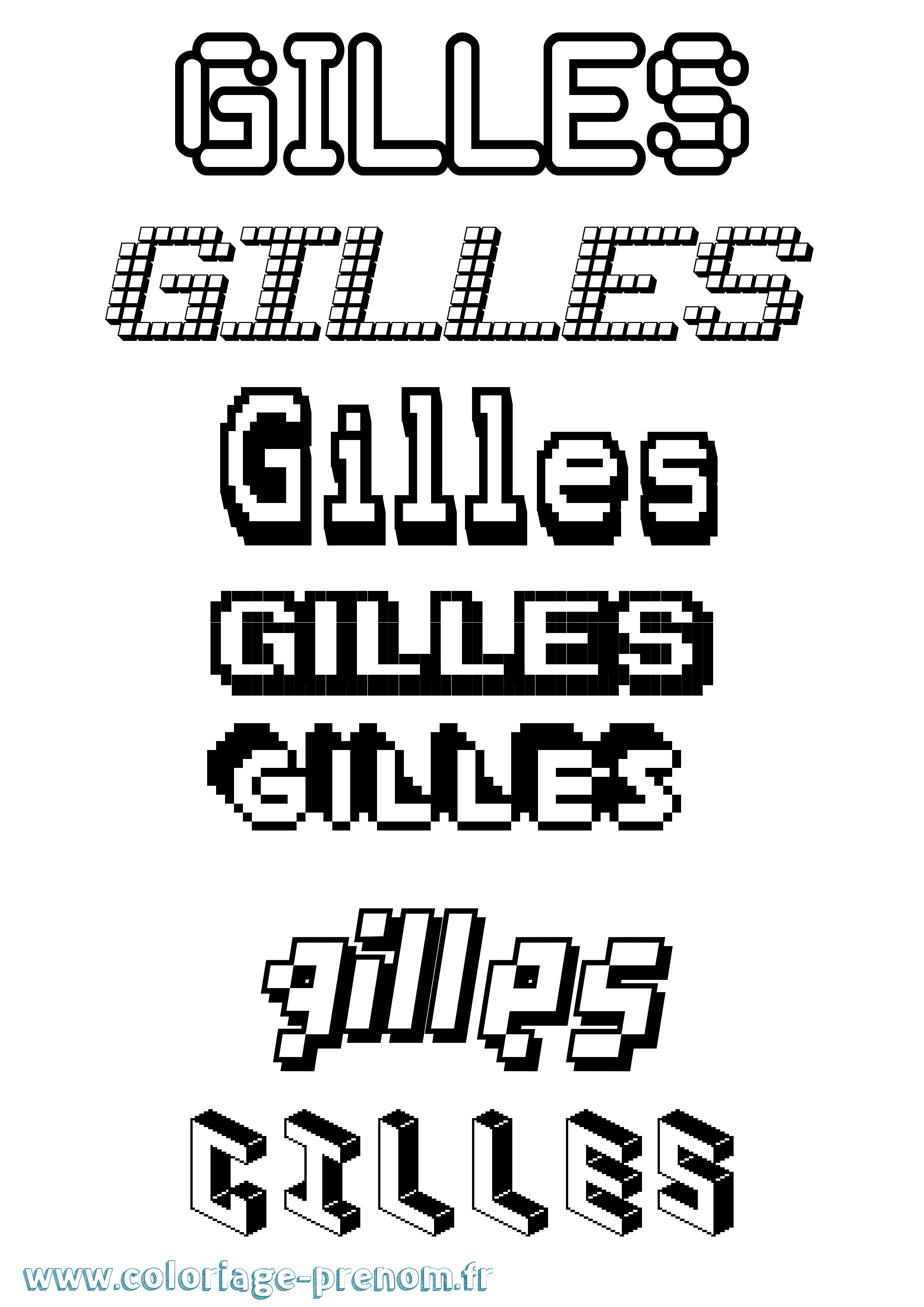 Coloriage prénom Gilles Pixel