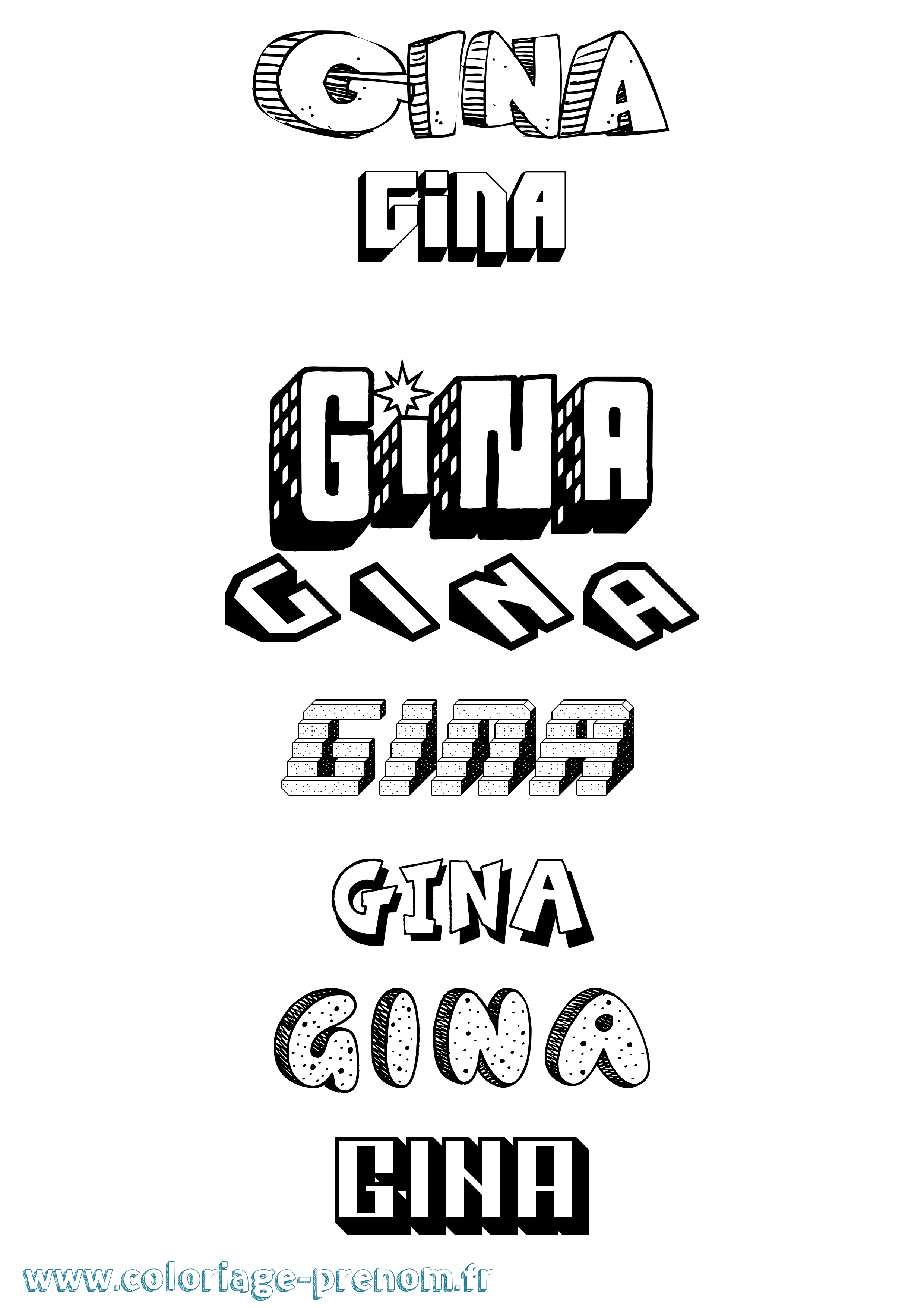 Coloriage Gina Effet 3D Coloriage prénom Gina Effet 3D