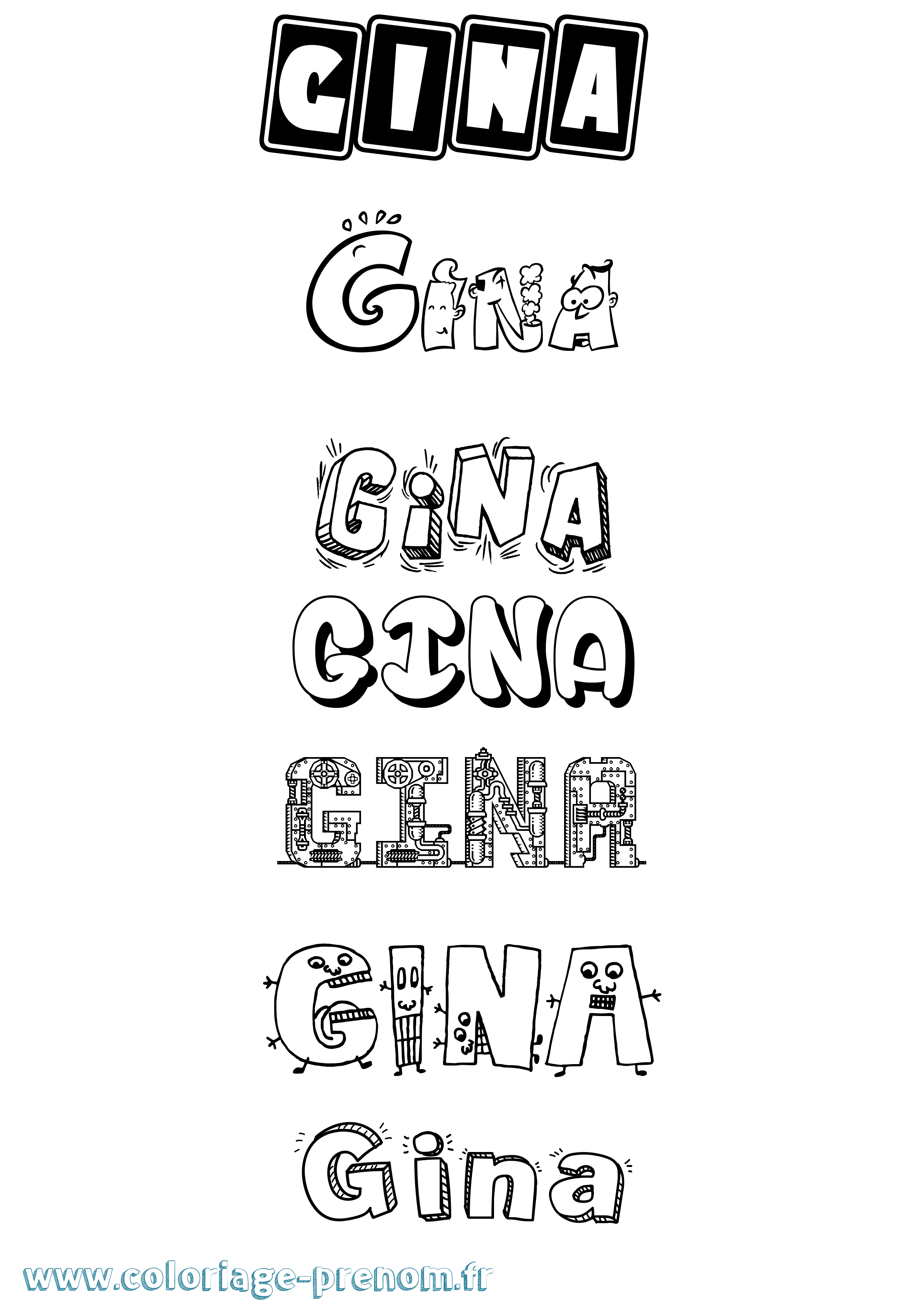 Coloriage prénom Gina Fun