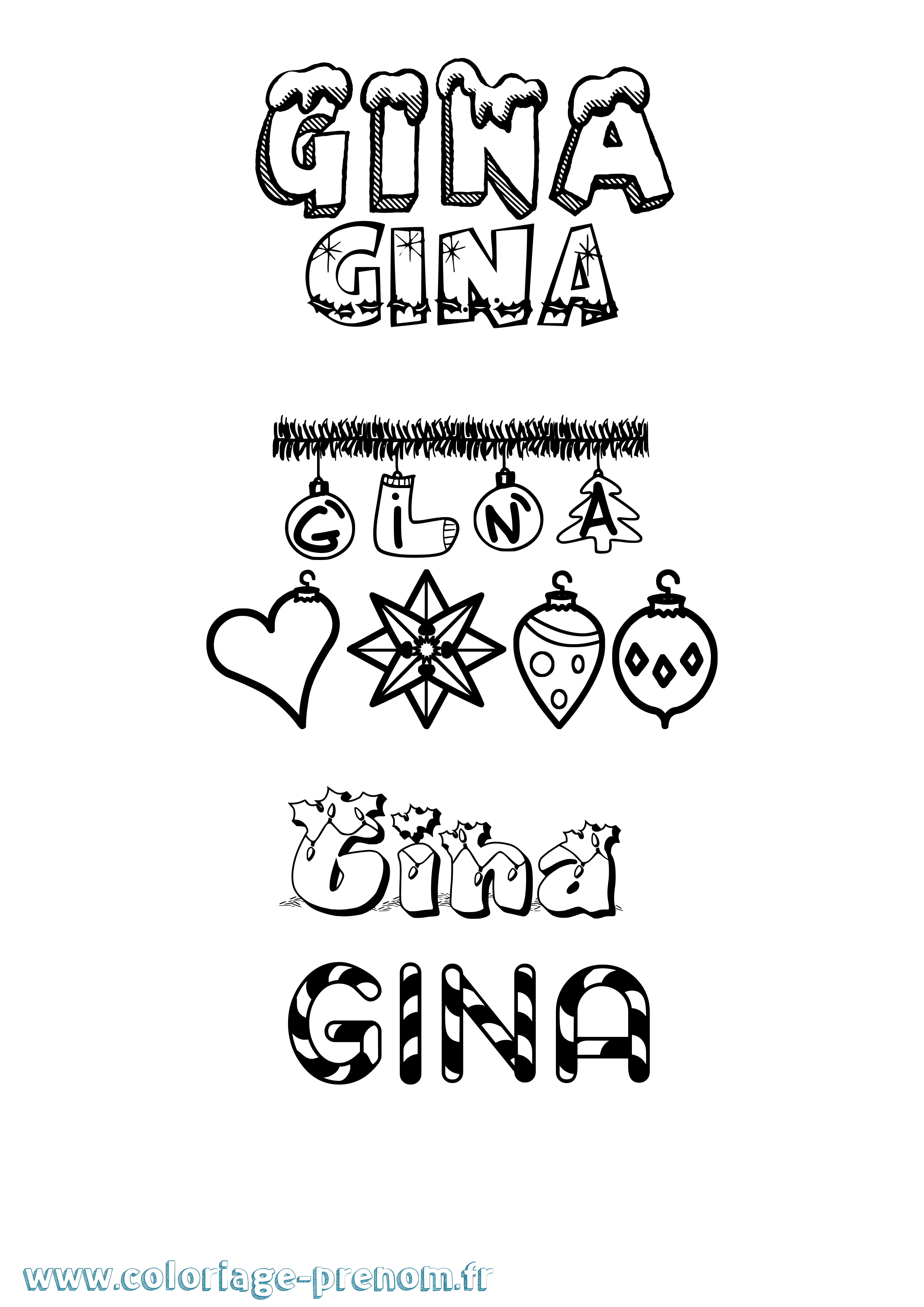 Coloriage Gina Noël Coloriage prénom Gina Noël