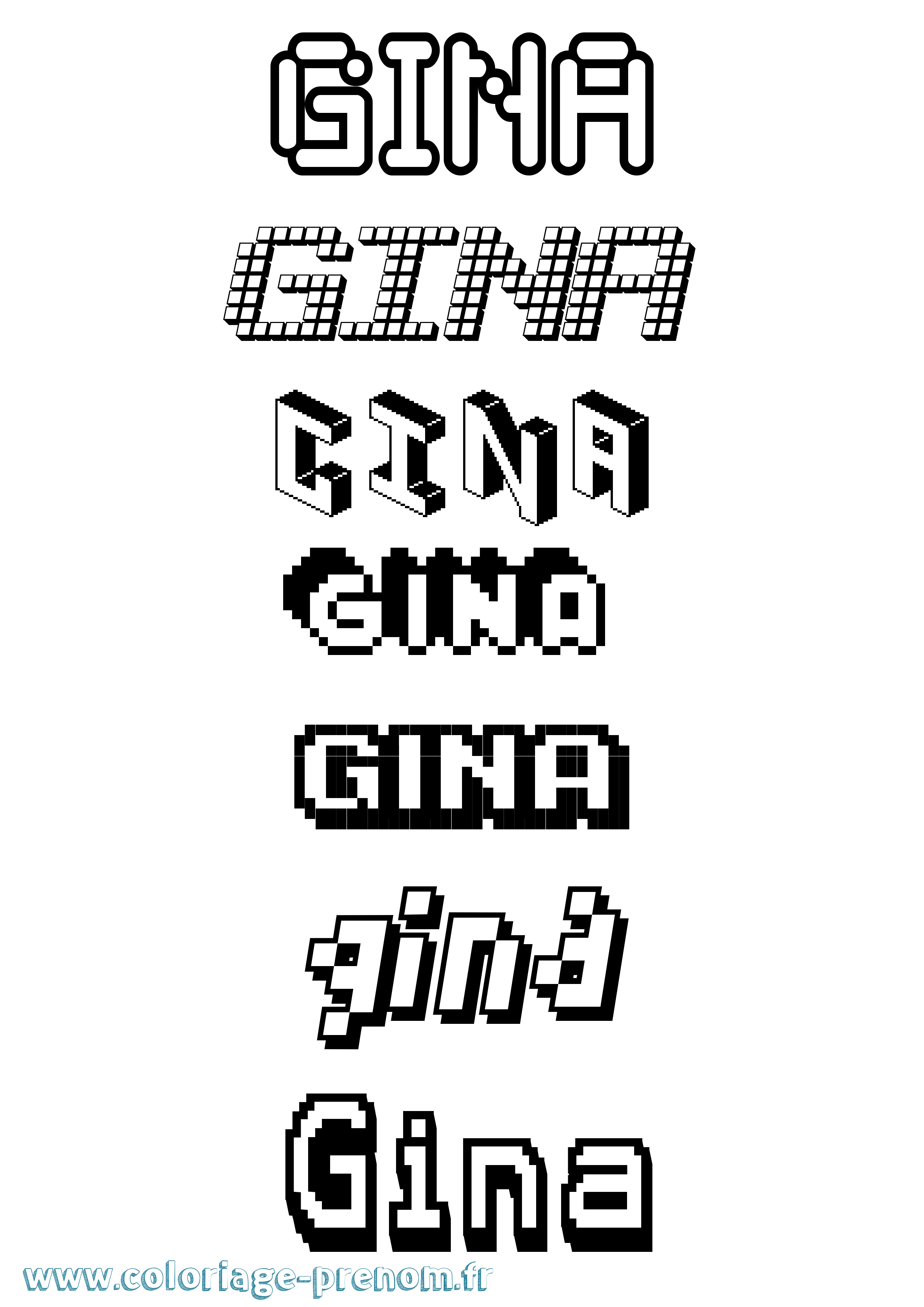 Coloriage prénom Gina Pixel
