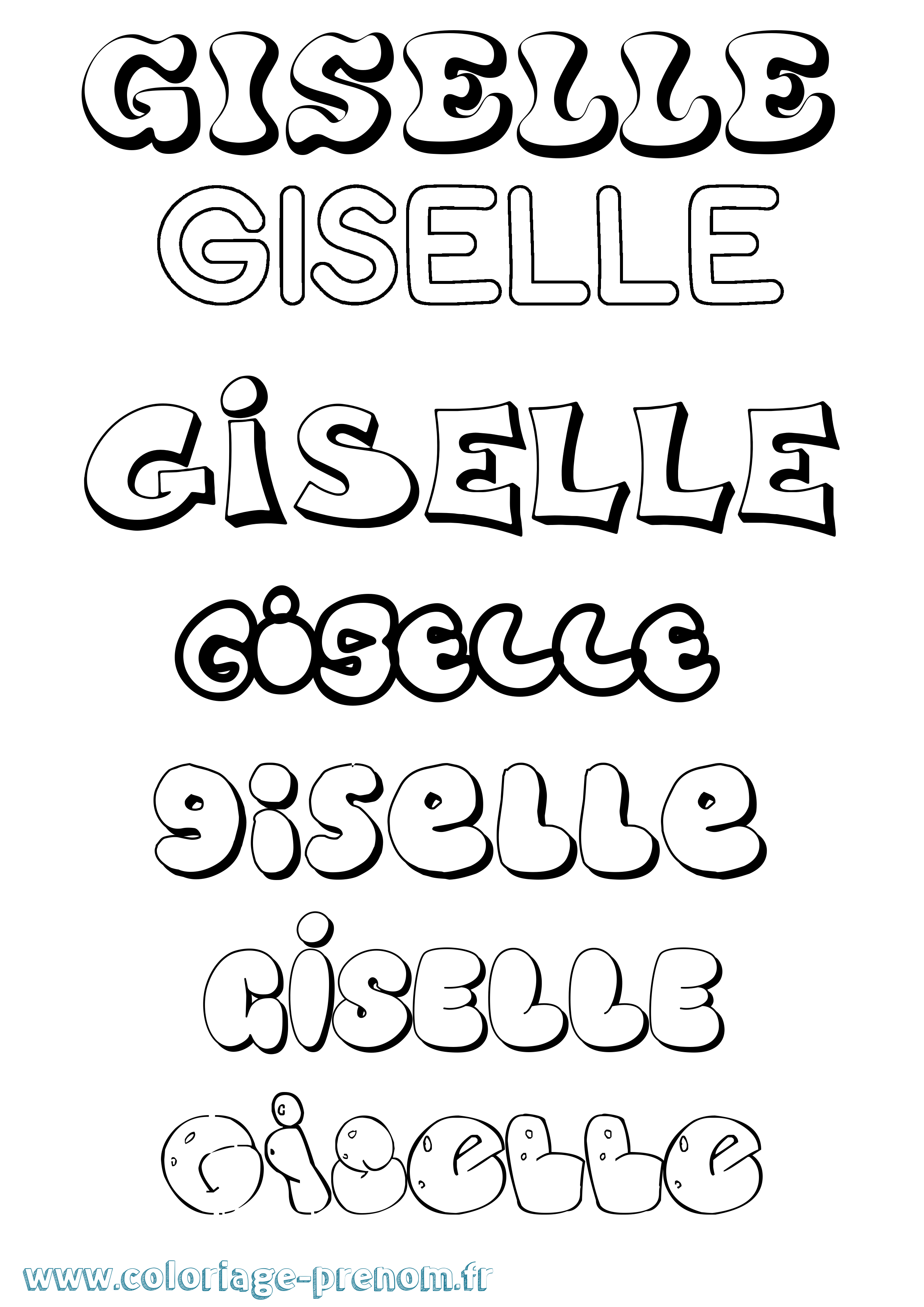 Coloriage prénom Giselle Bubble
