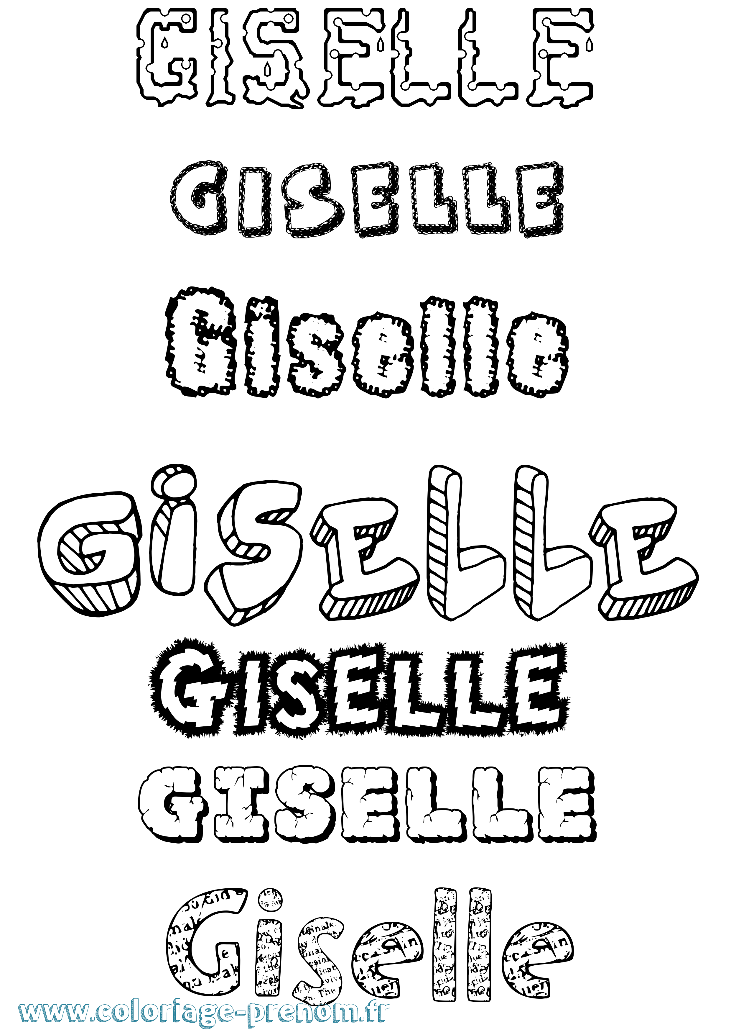 Coloriage prénom Giselle Destructuré