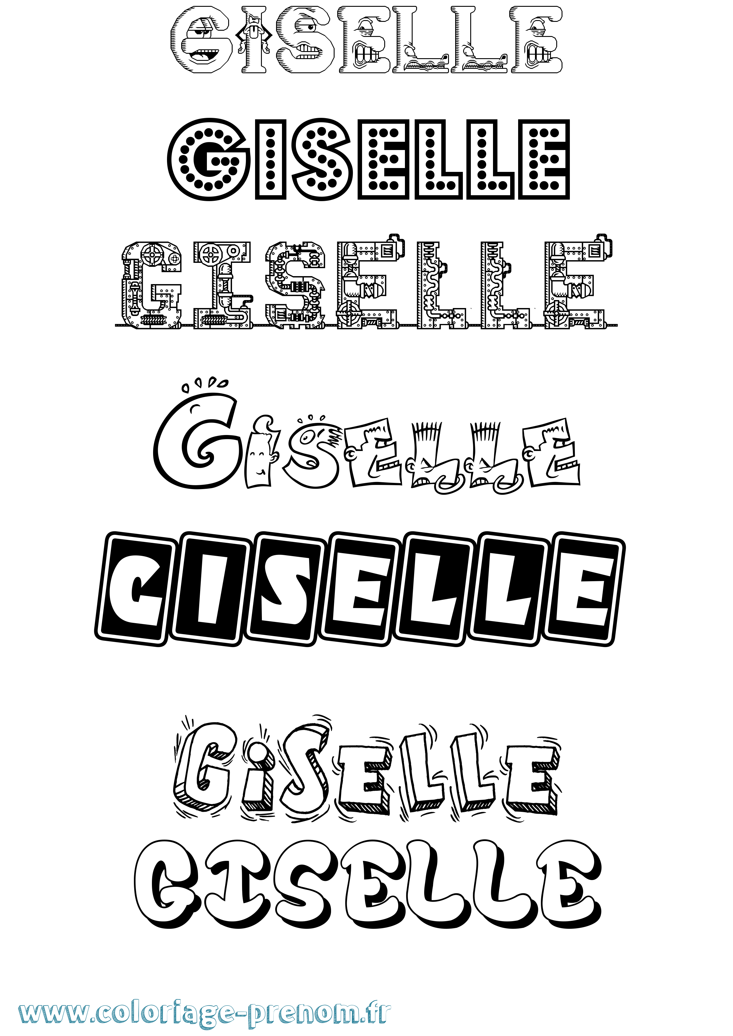 Coloriage prénom Giselle Fun