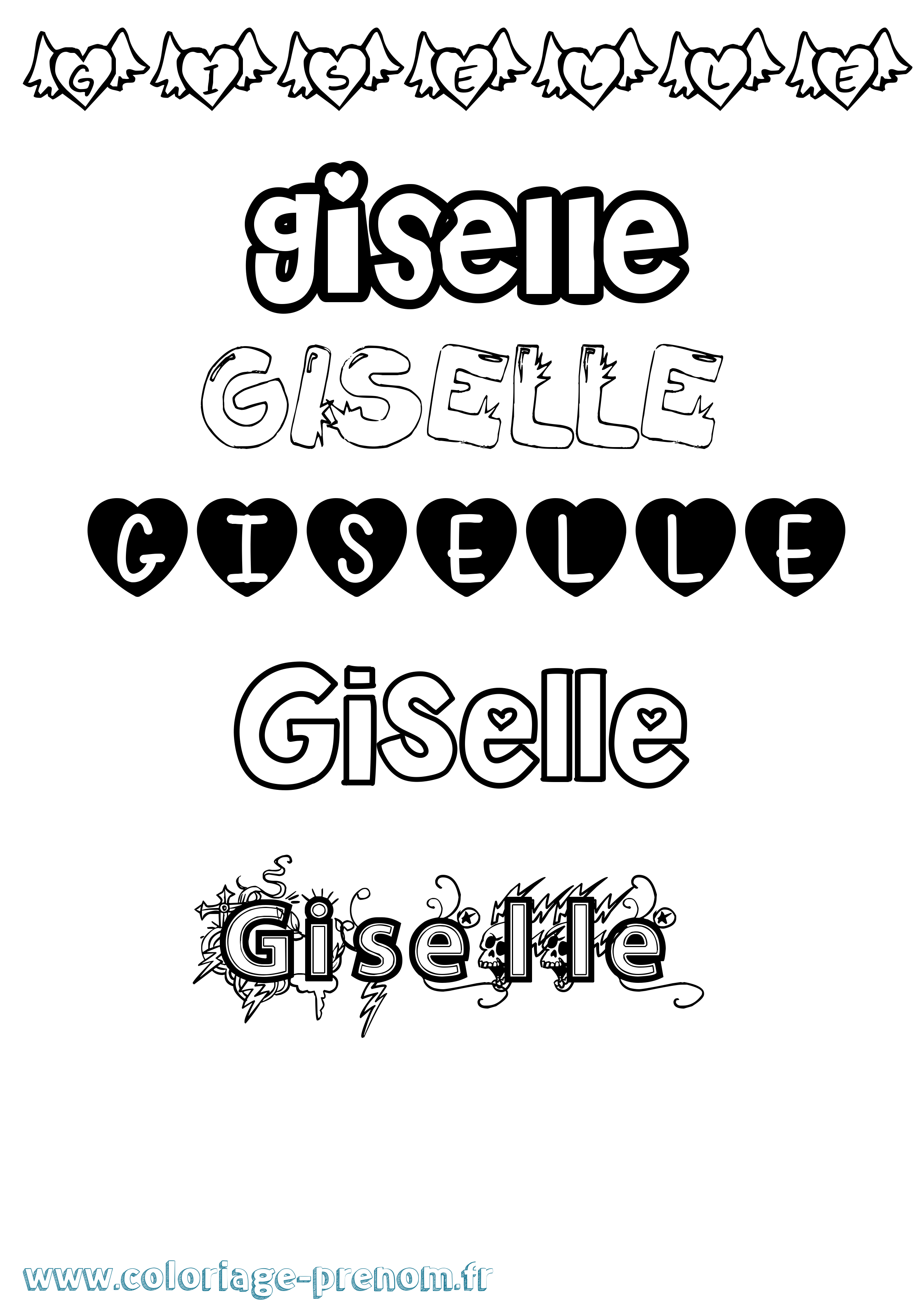 Coloriage prénom Giselle Girly