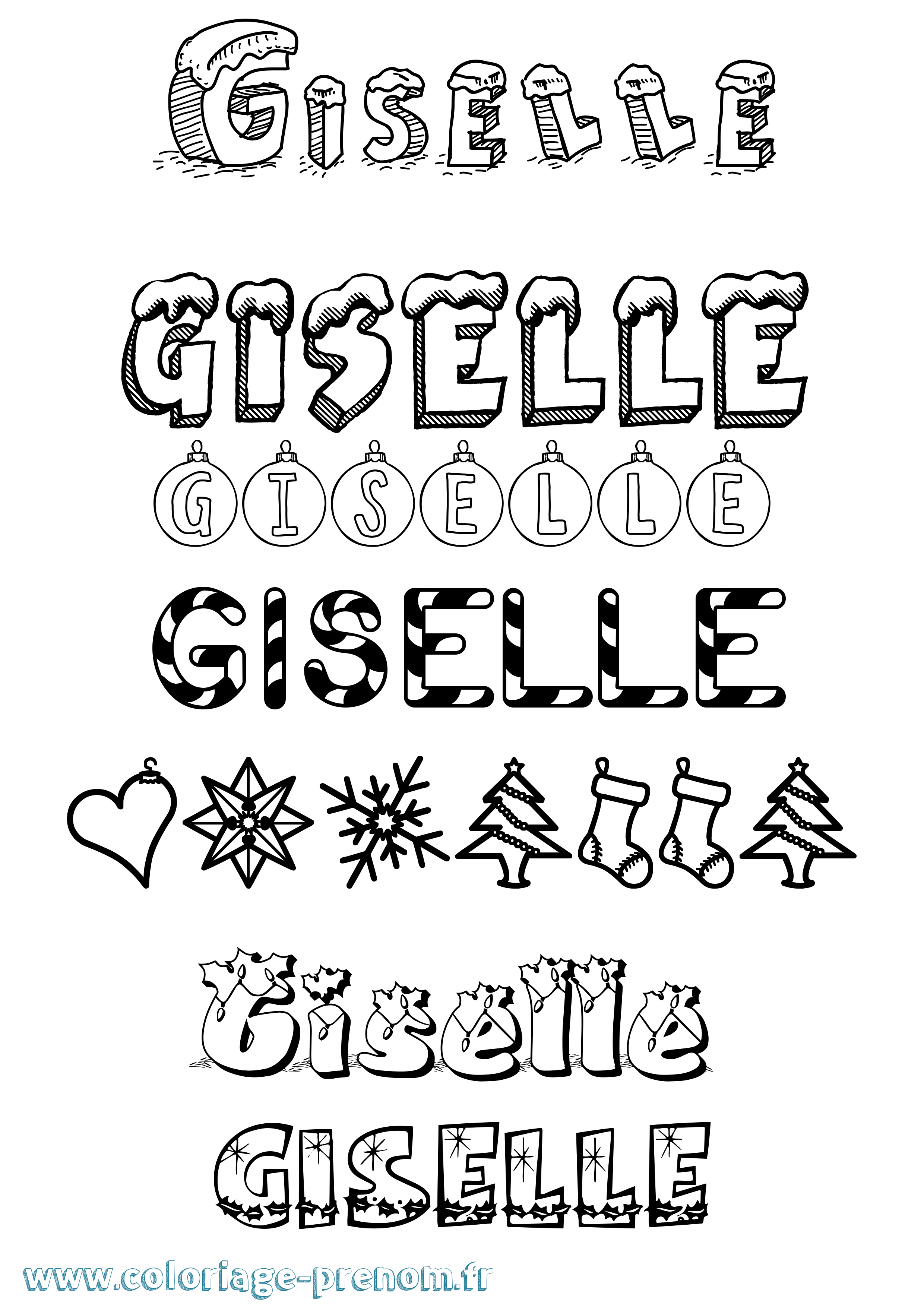 Coloriage prénom Giselle Noël