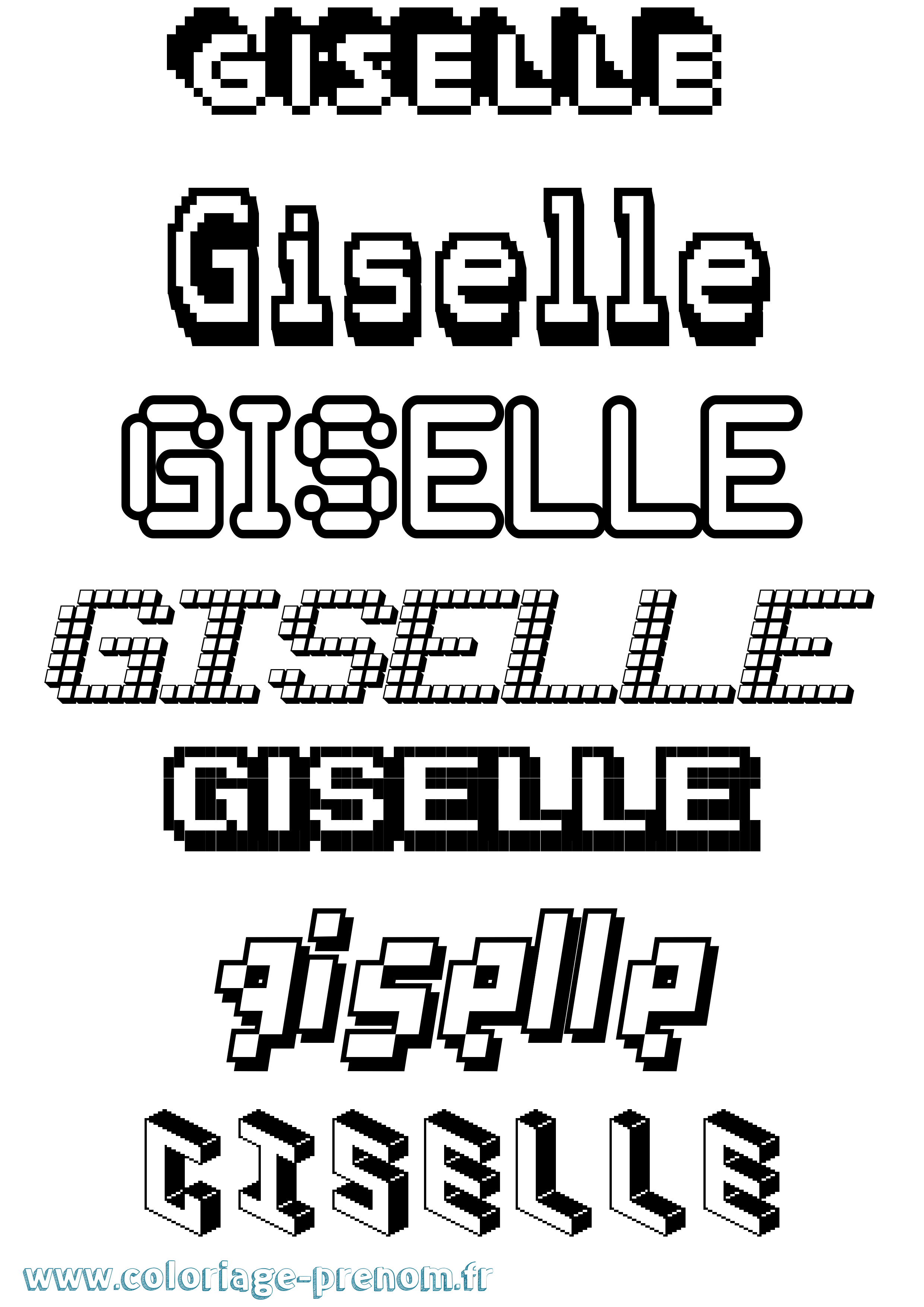 Coloriage prénom Giselle Pixel