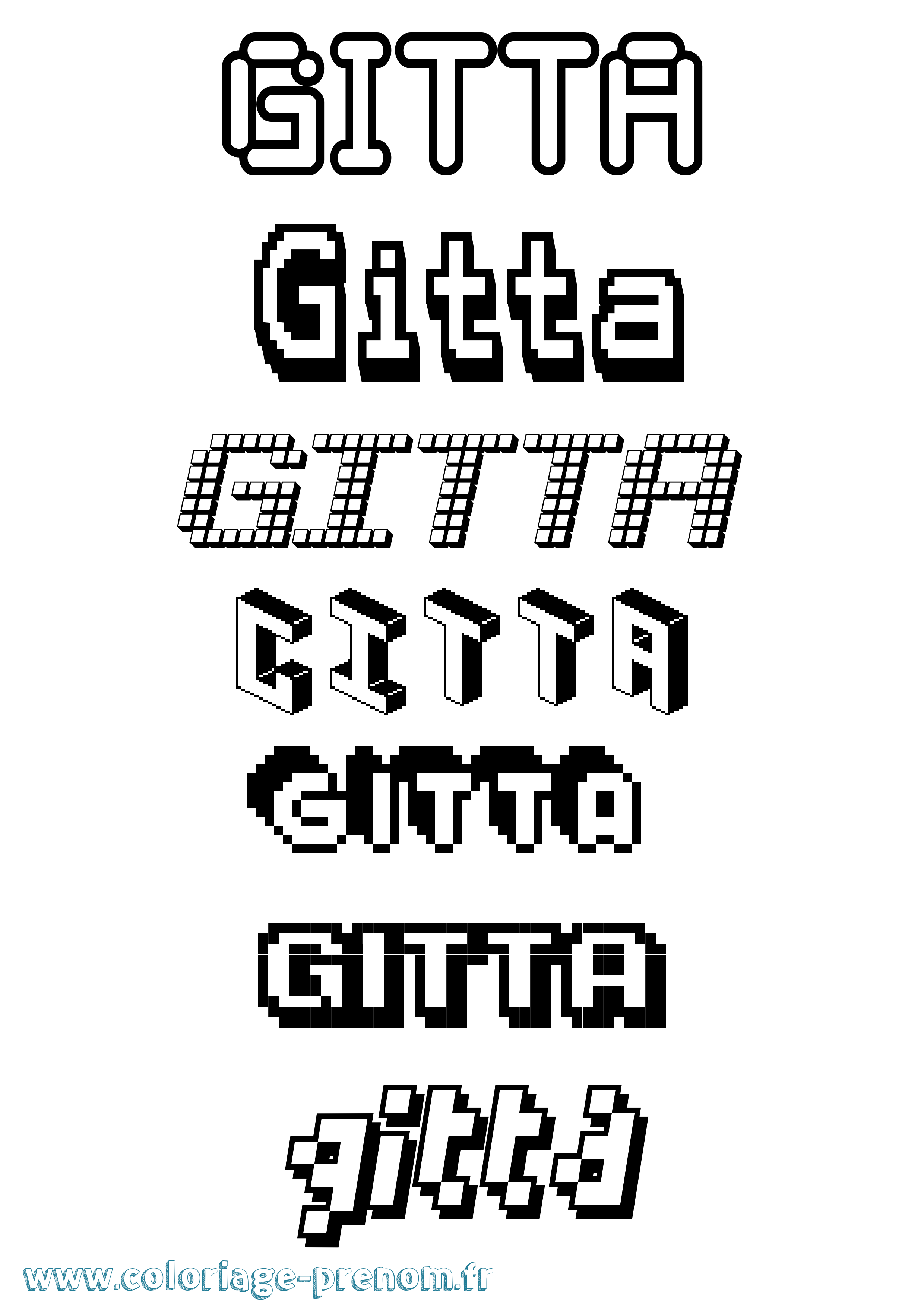 Coloriage prénom Gitta Pixel