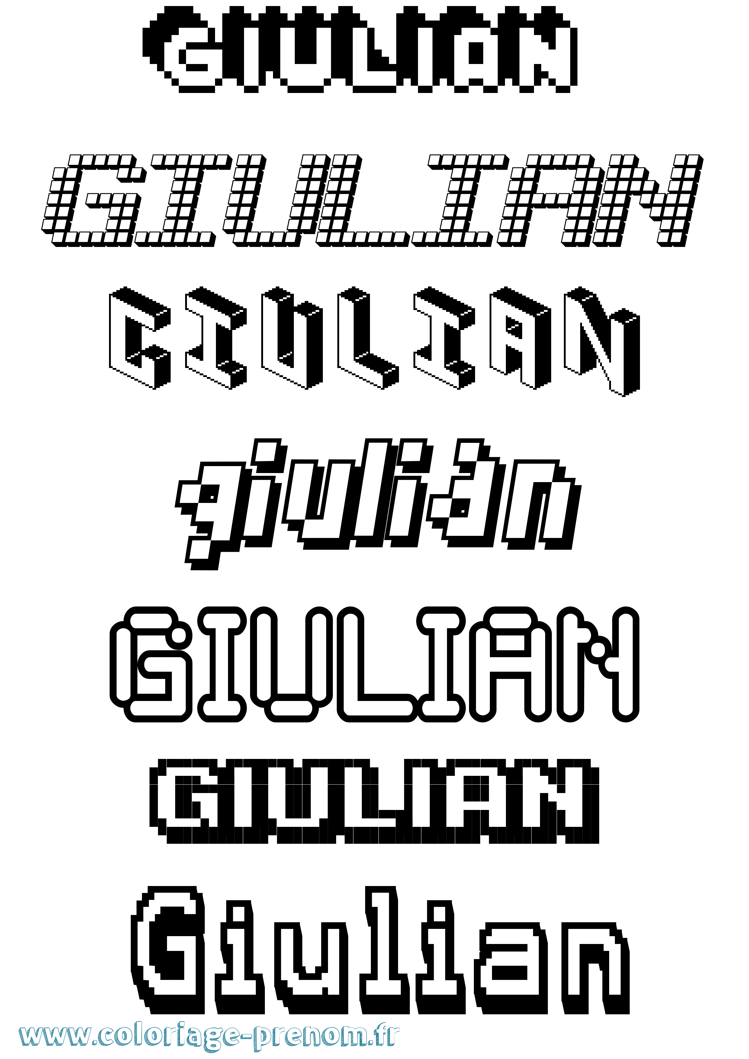 Coloriage prénom Giulian Pixel