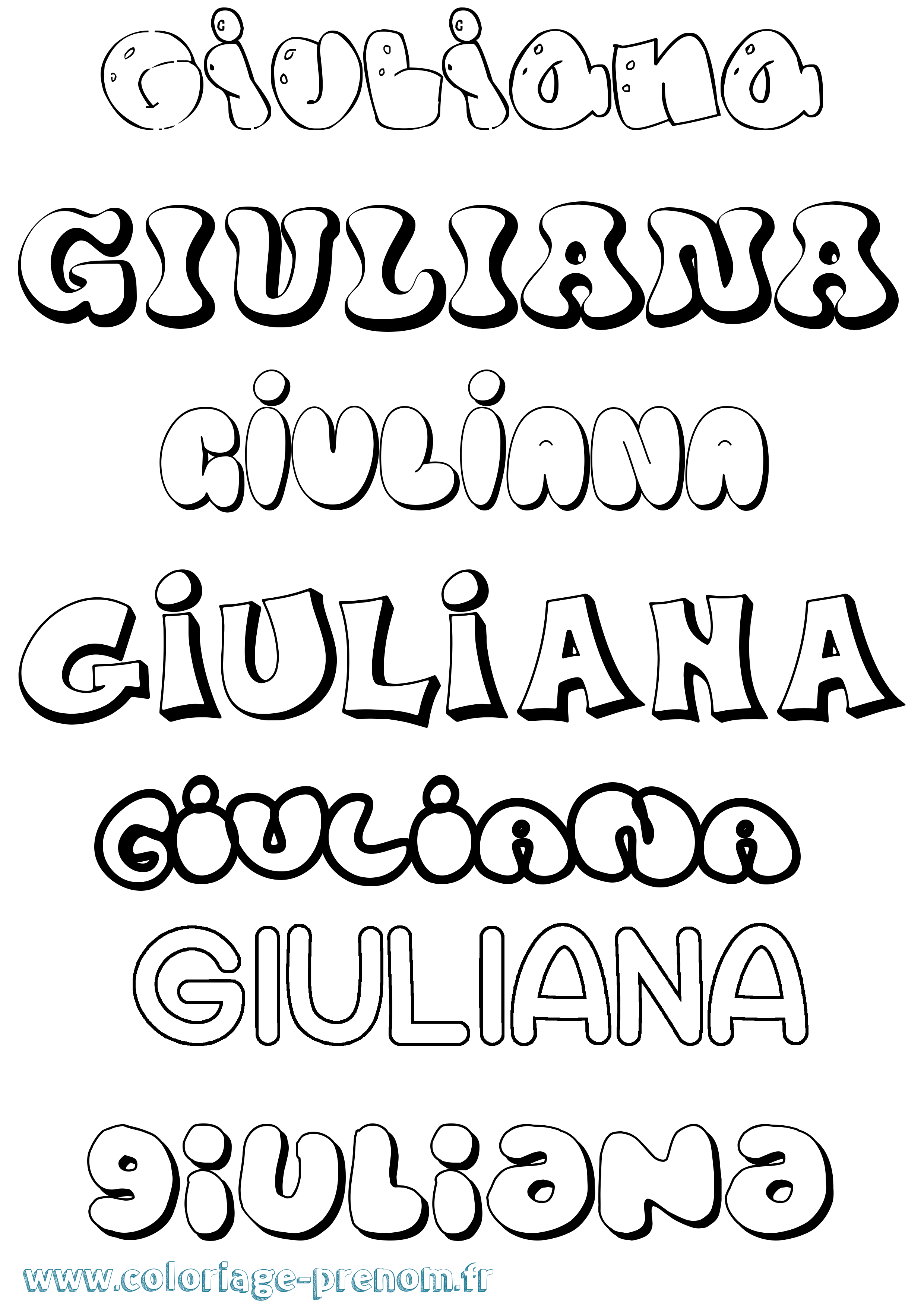 Coloriage prénom Giuliana Bubble
