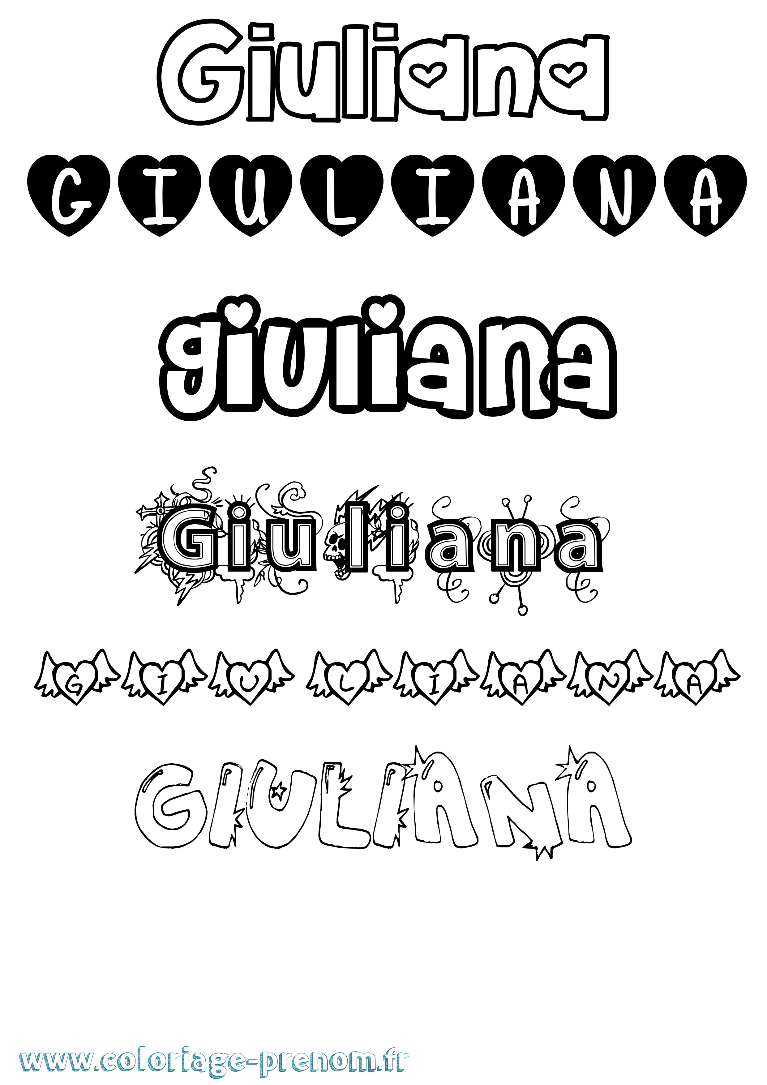 Coloriage prénom Giuliana Girly