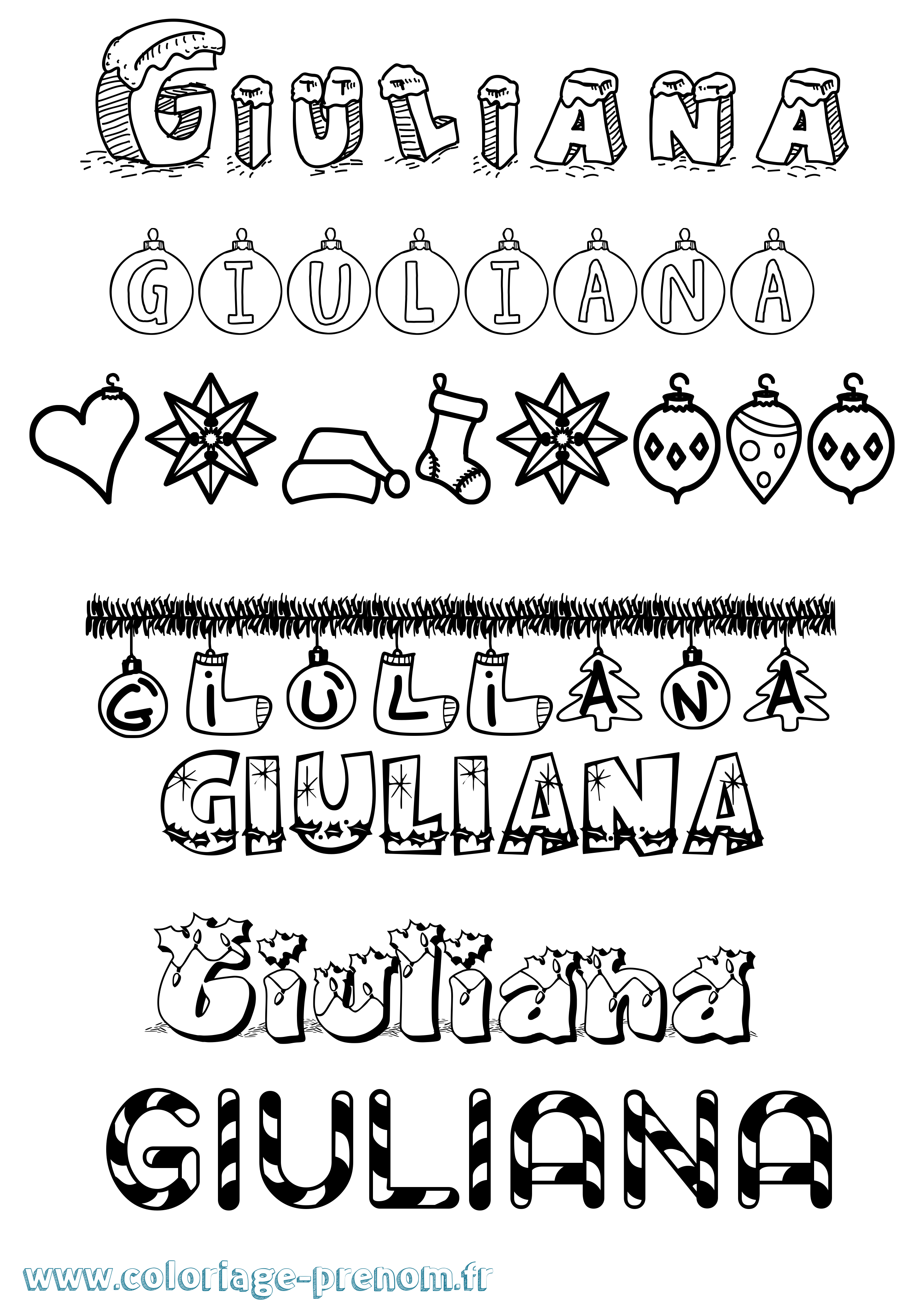 Coloriage Giuliana Noël Coloriage prénom Giuliana Noël