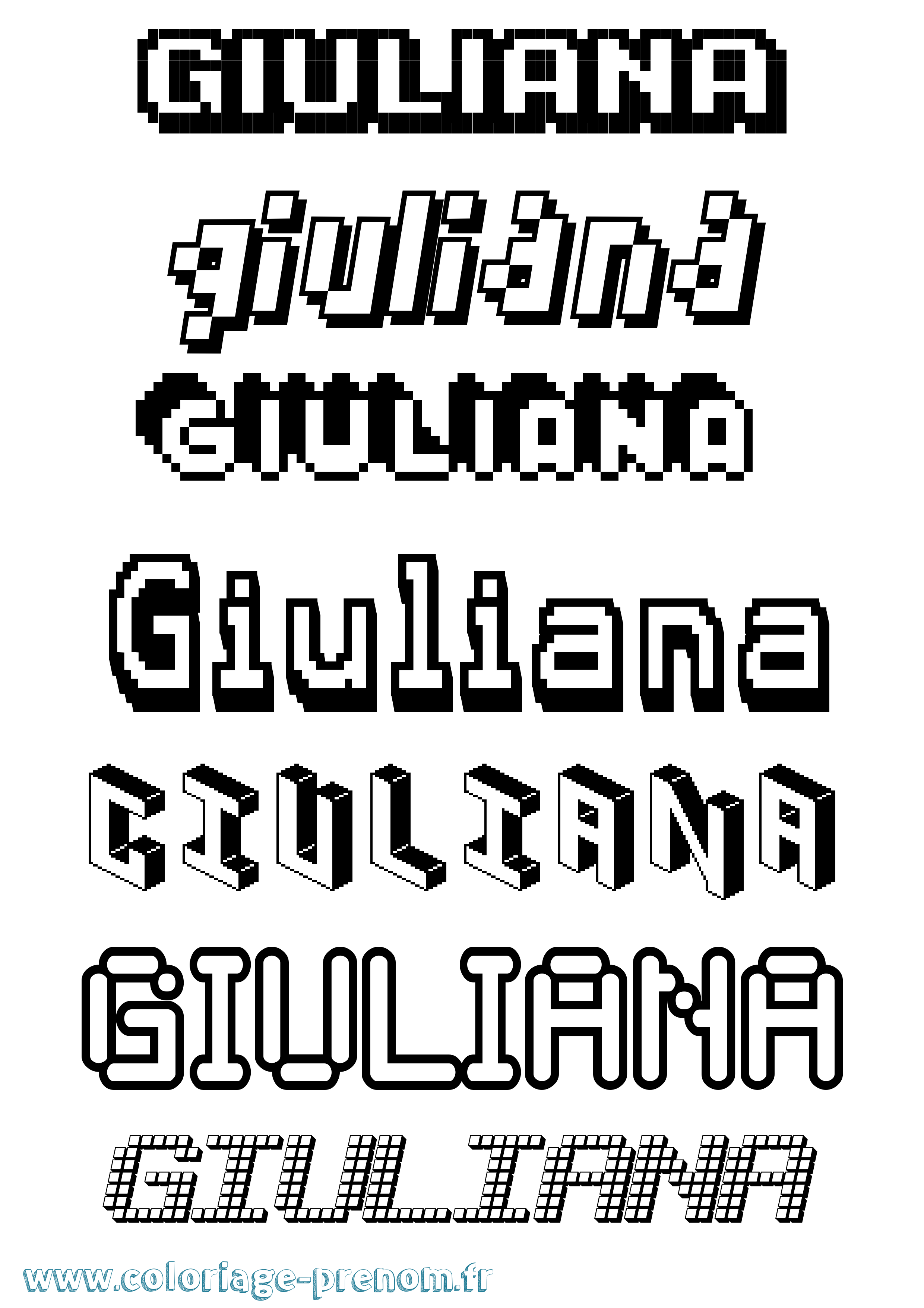 Coloriage prénom Giuliana Pixel
