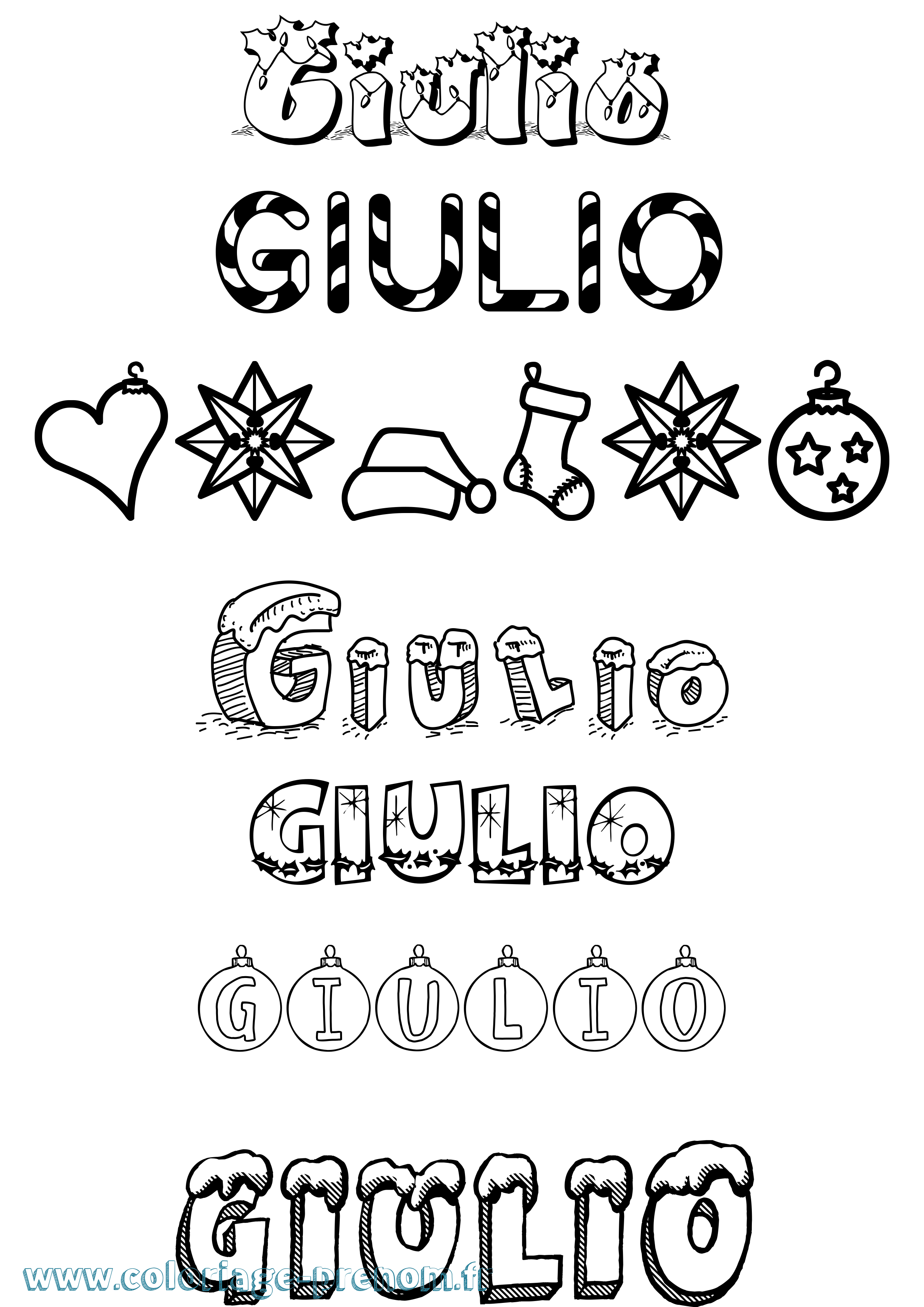 Coloriage prénom Giulio Noël