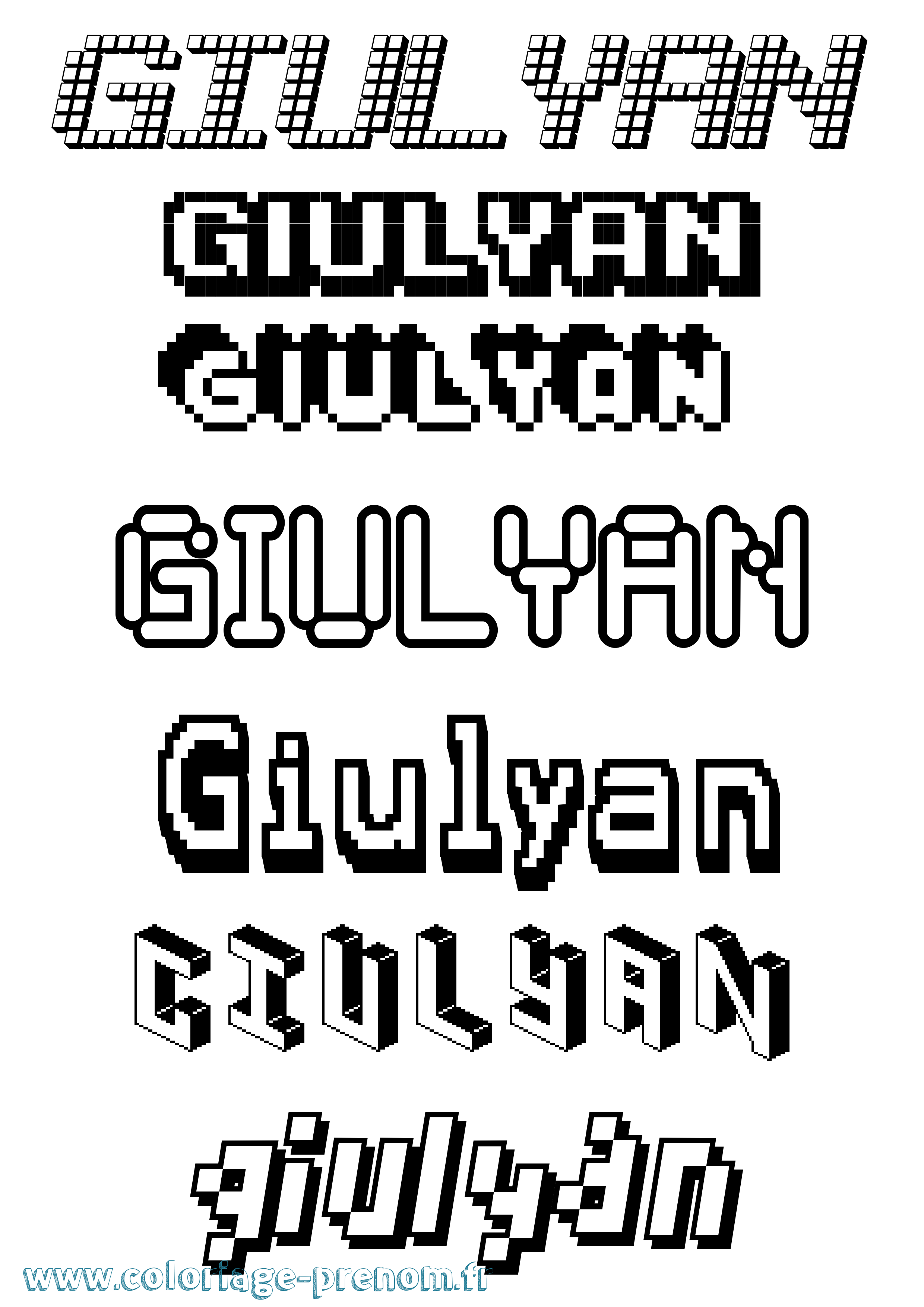 Coloriage prénom Giulyan Pixel