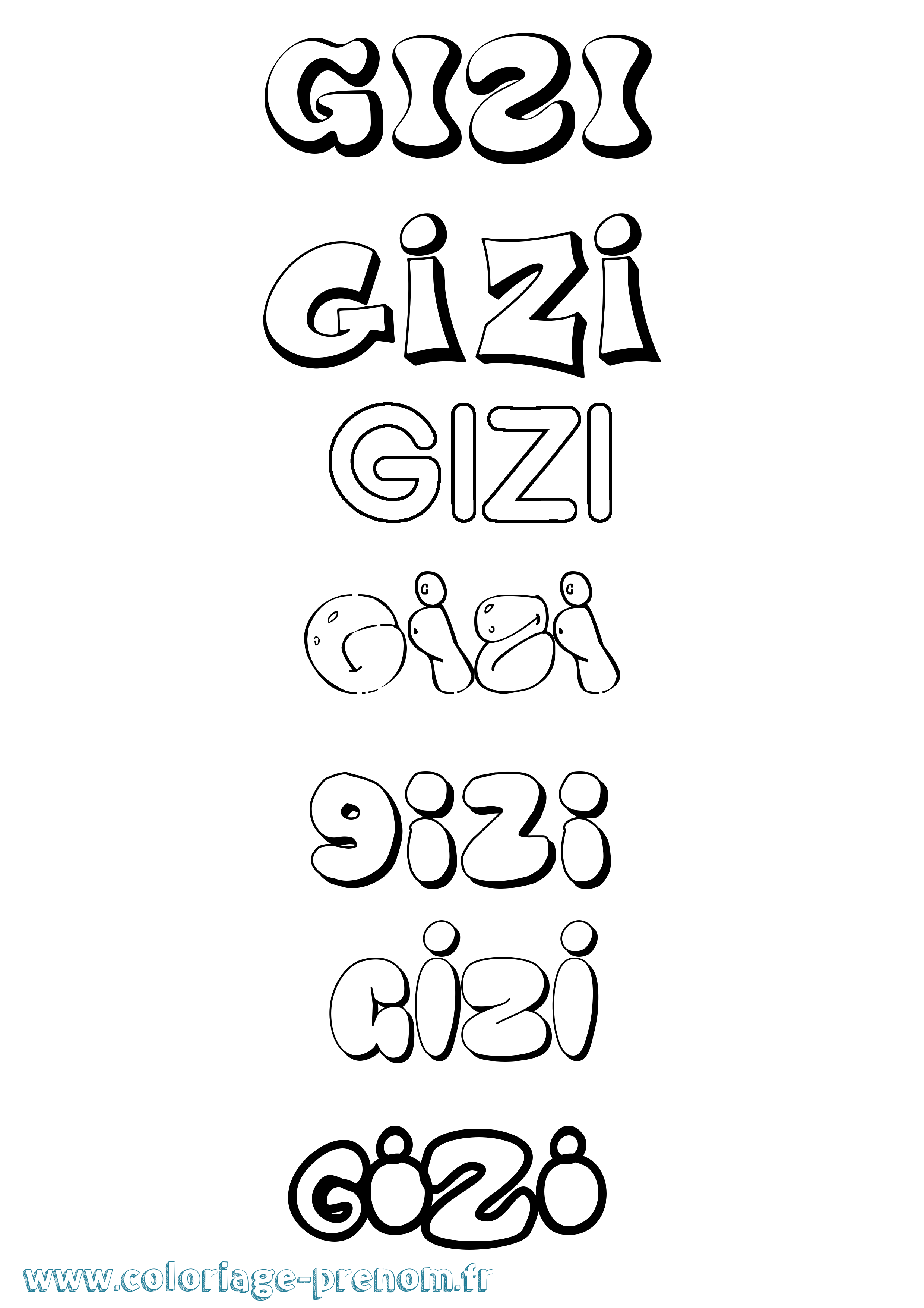 Coloriage Gizi Bubble Coloriage prénom Gizi Bubble