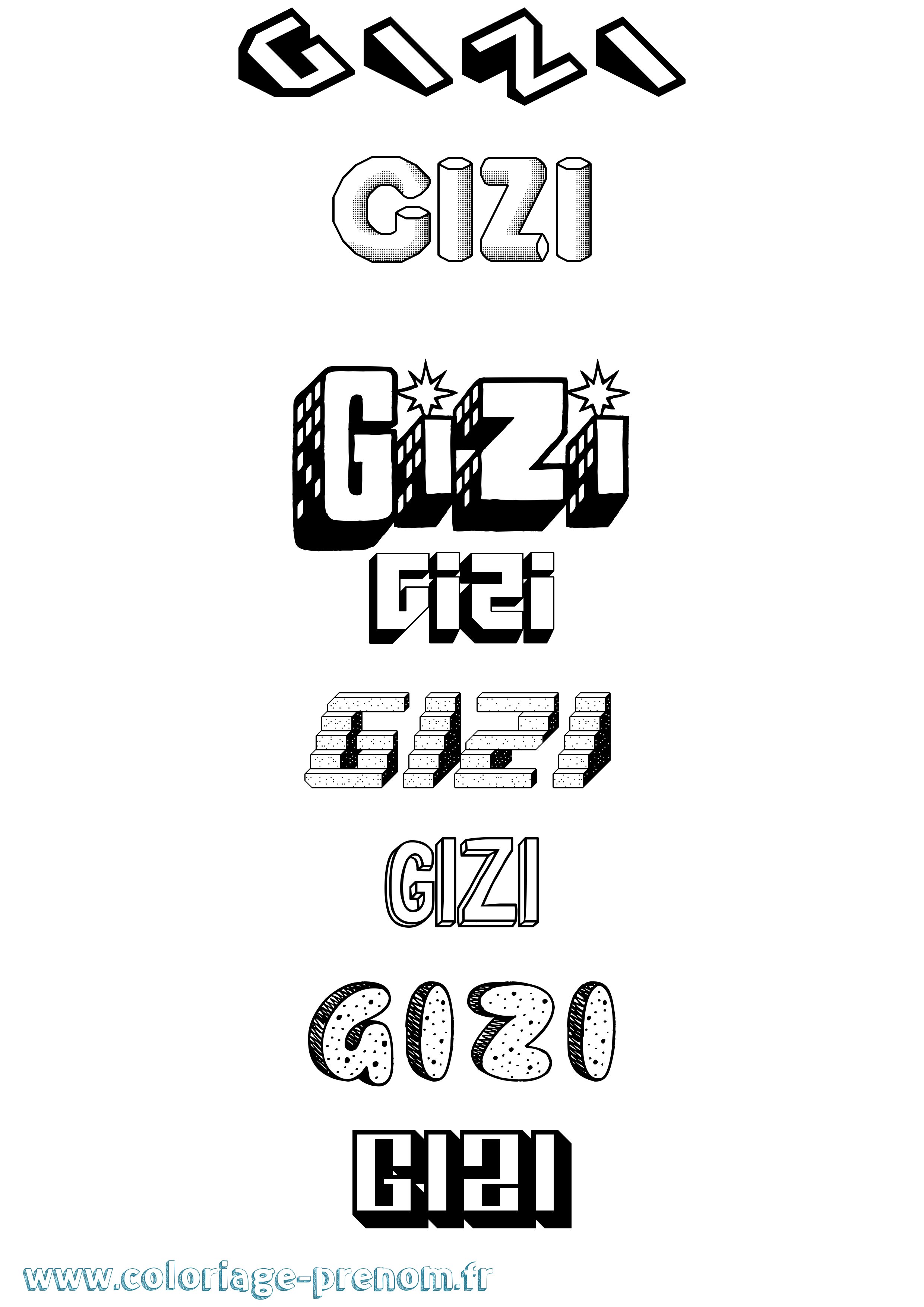 Coloriage Gizi Effet 3D Coloriage prénom Gizi Effet 3D