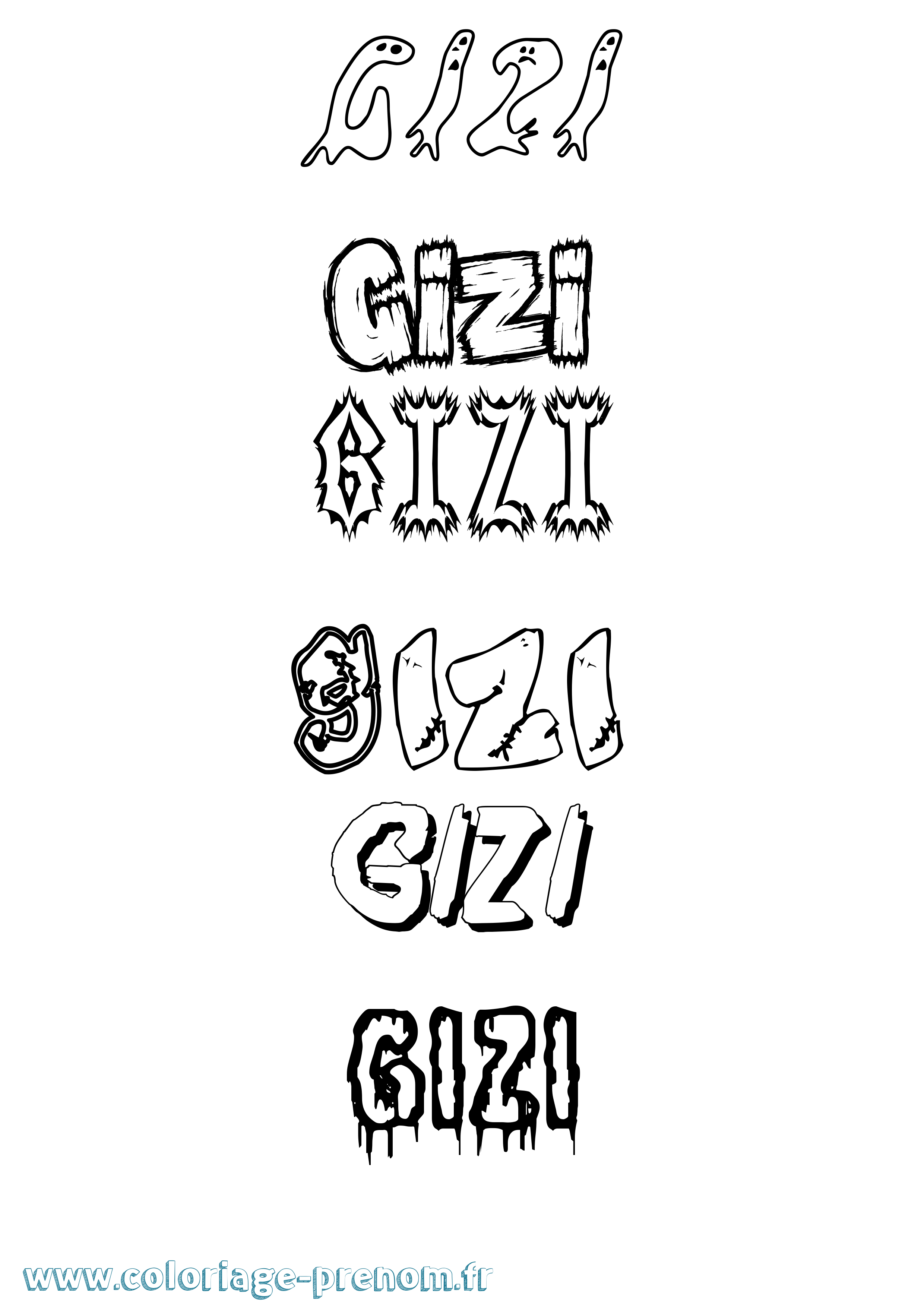Coloriage Gizi Frisson Coloriage prénom Gizi Frisson