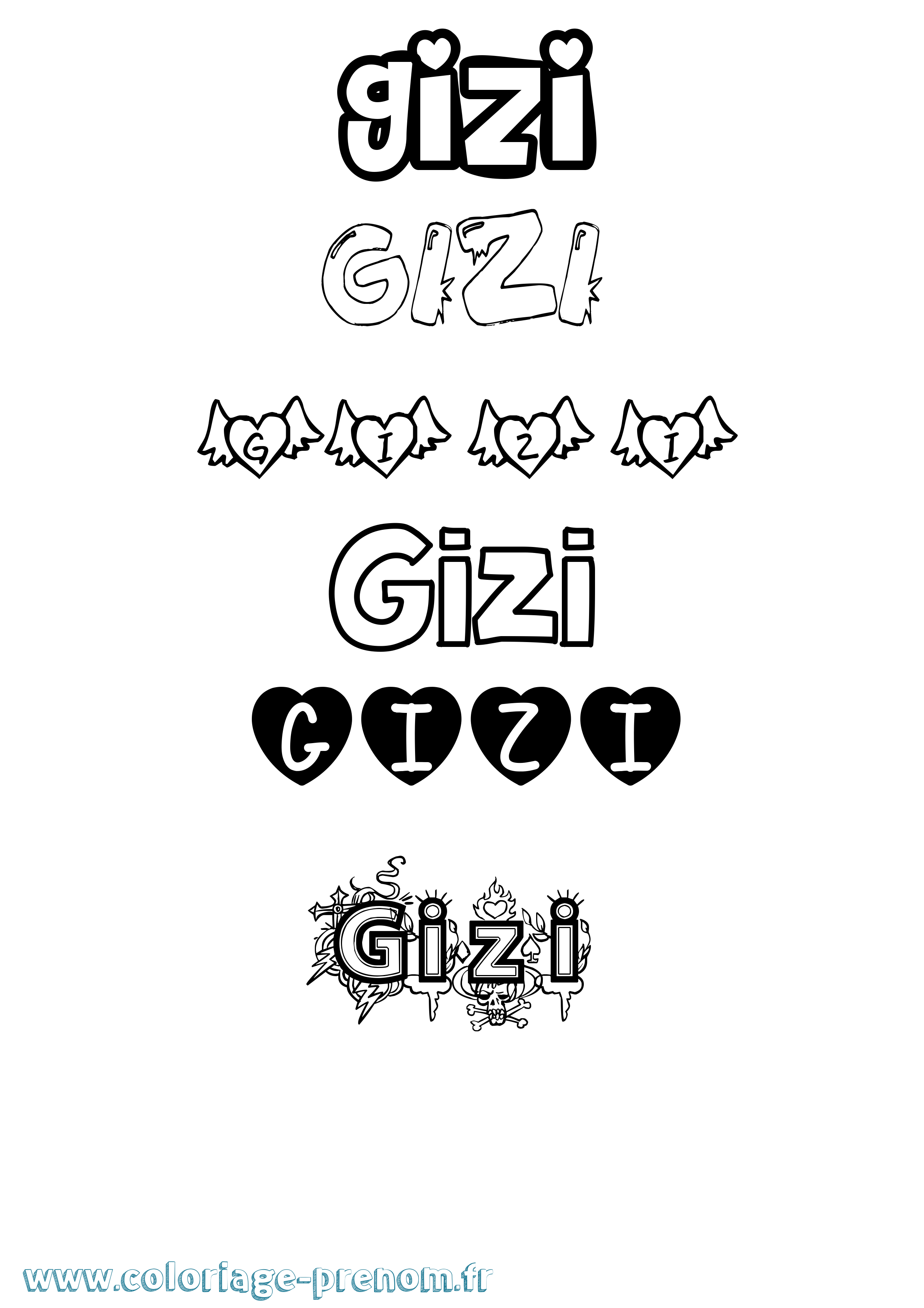 Coloriage Gizi Girly Coloriage prénom Gizi Girly