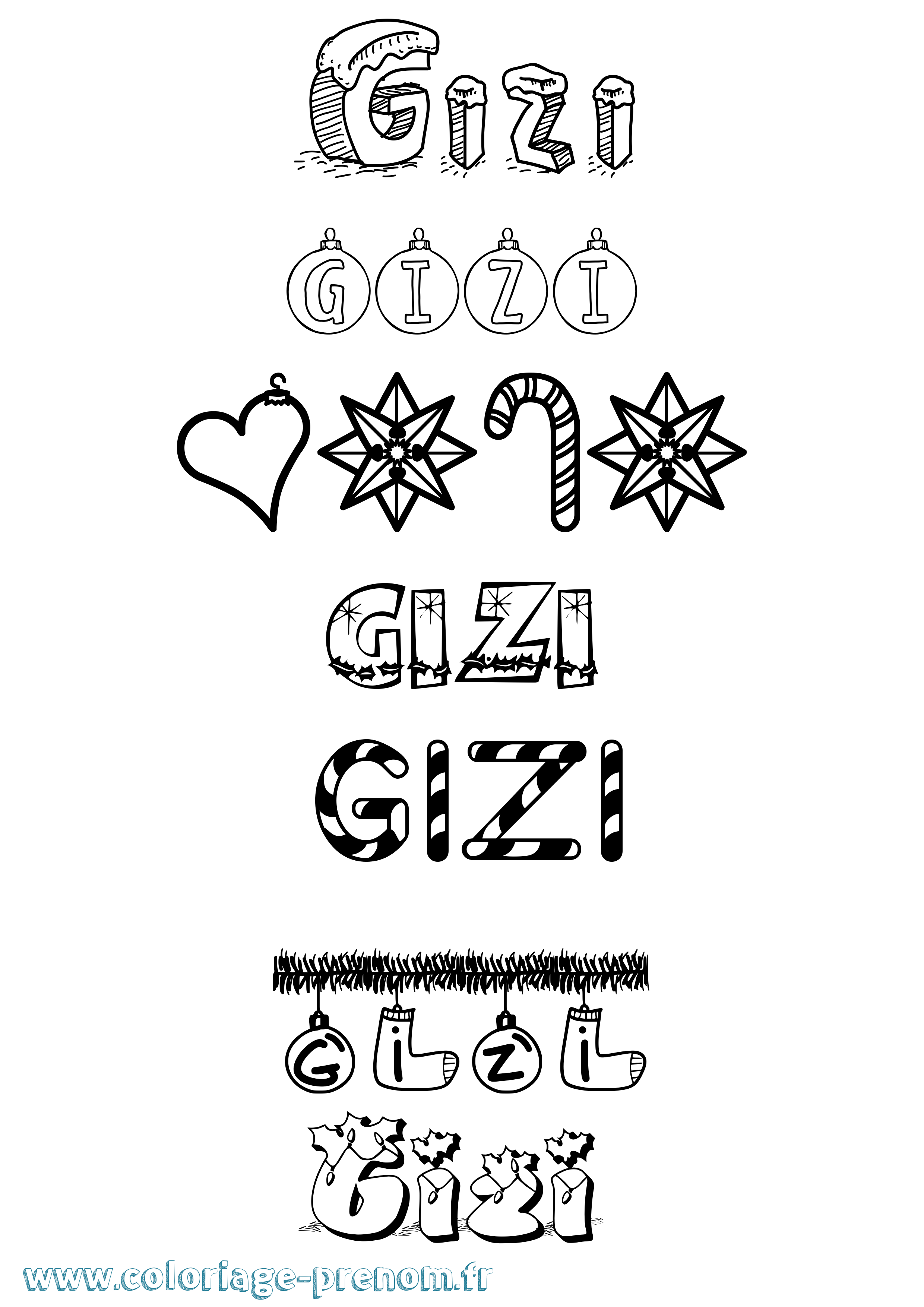 Coloriage Gizi Noël Coloriage prénom Gizi Noël