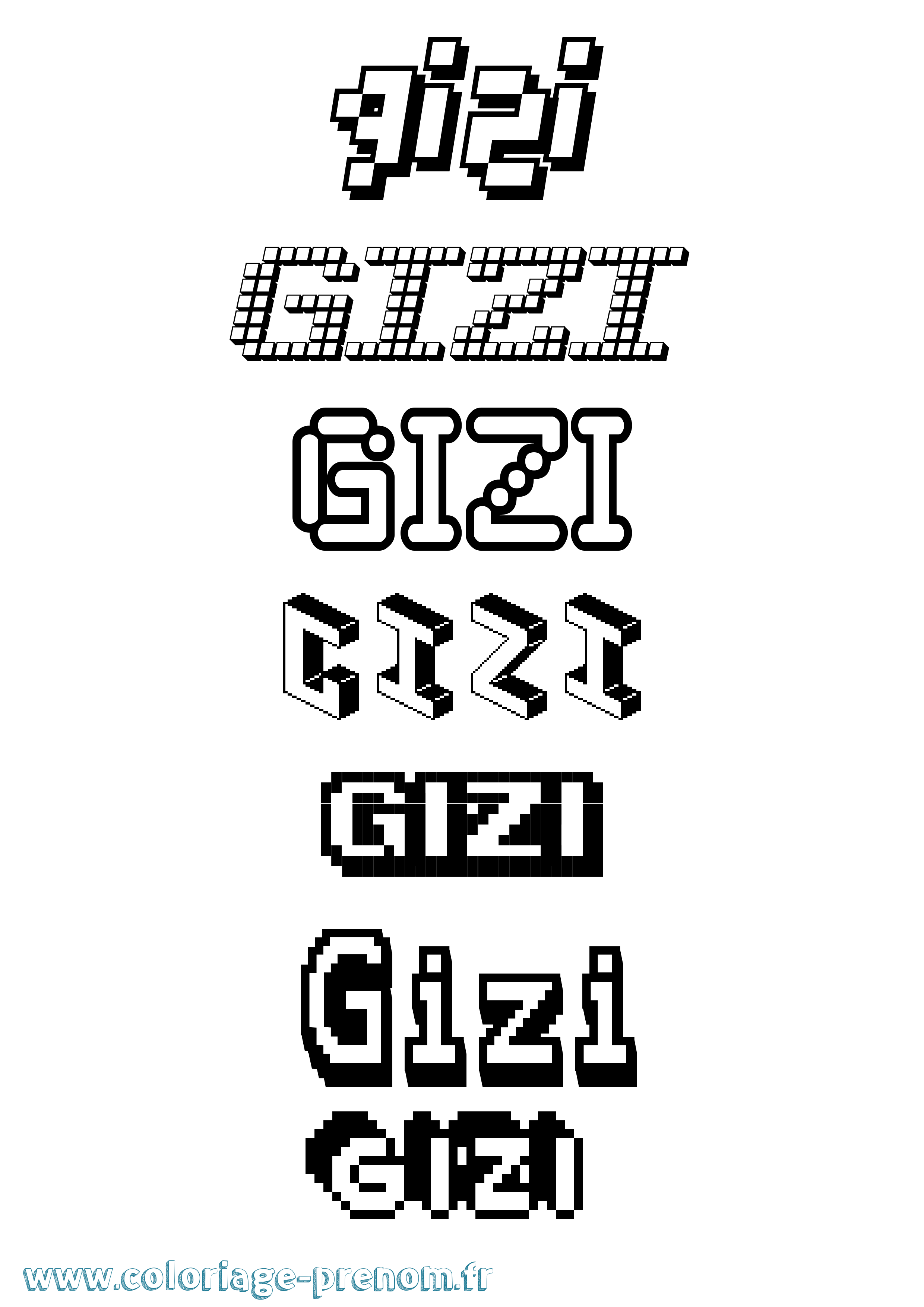 Coloriage Gizi Pixel Coloriage prénom Gizi Pixel
