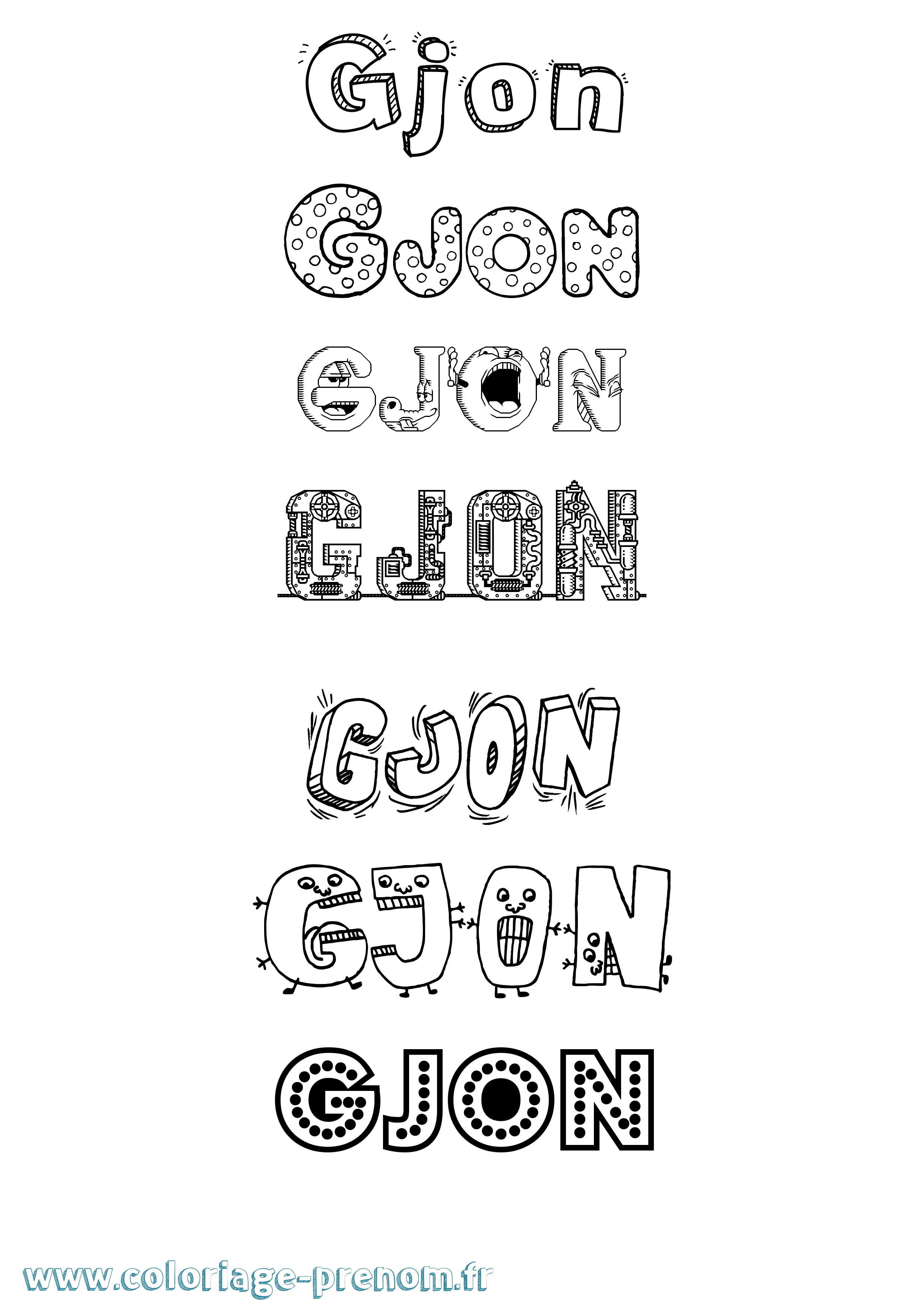 Coloriage Gjon Fun Coloriage prénom Gjon Fun