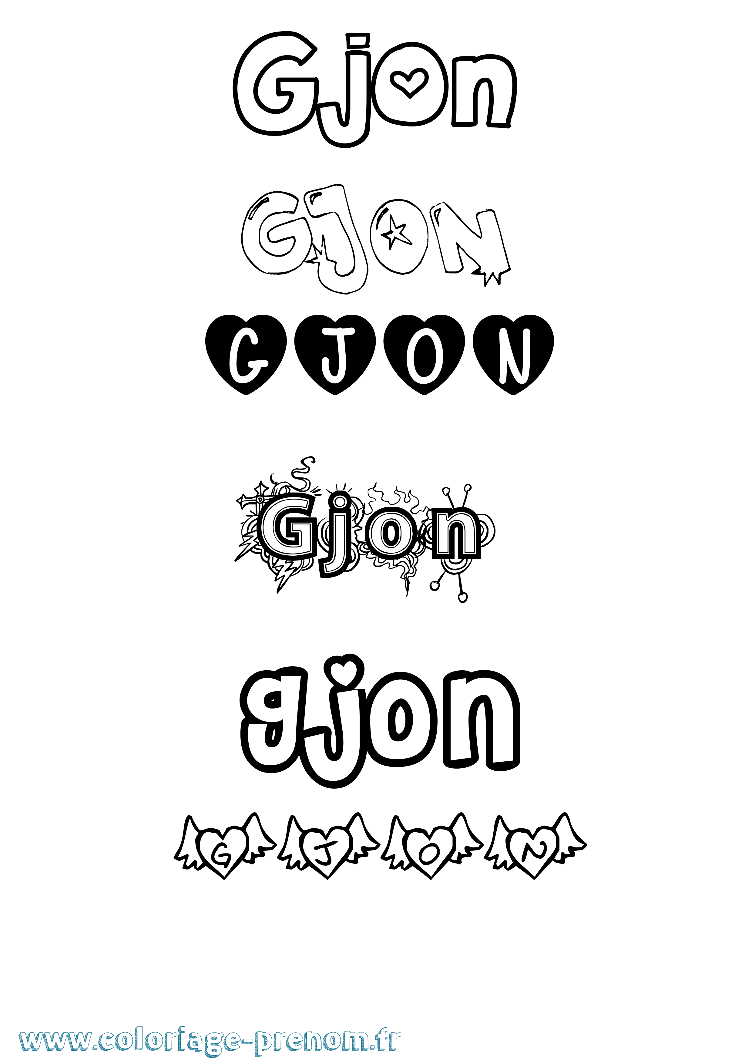 Coloriage Gjon Girly Coloriage prénom Gjon Girly