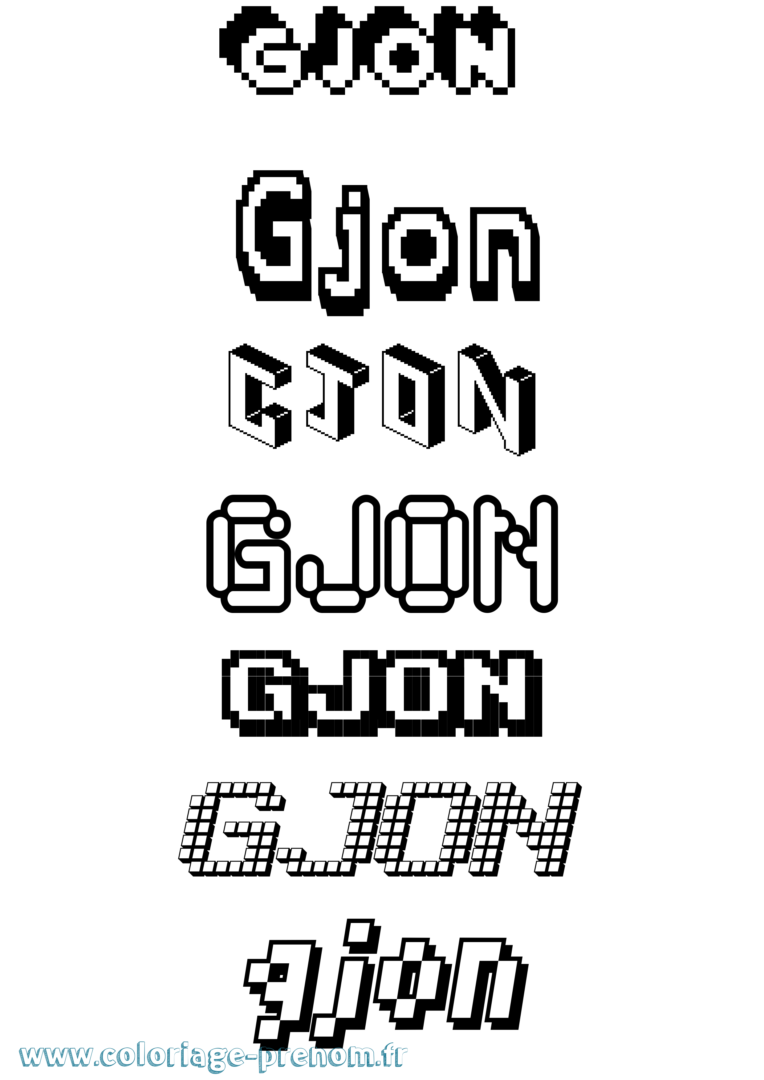 Coloriage prénom Gjon Pixel