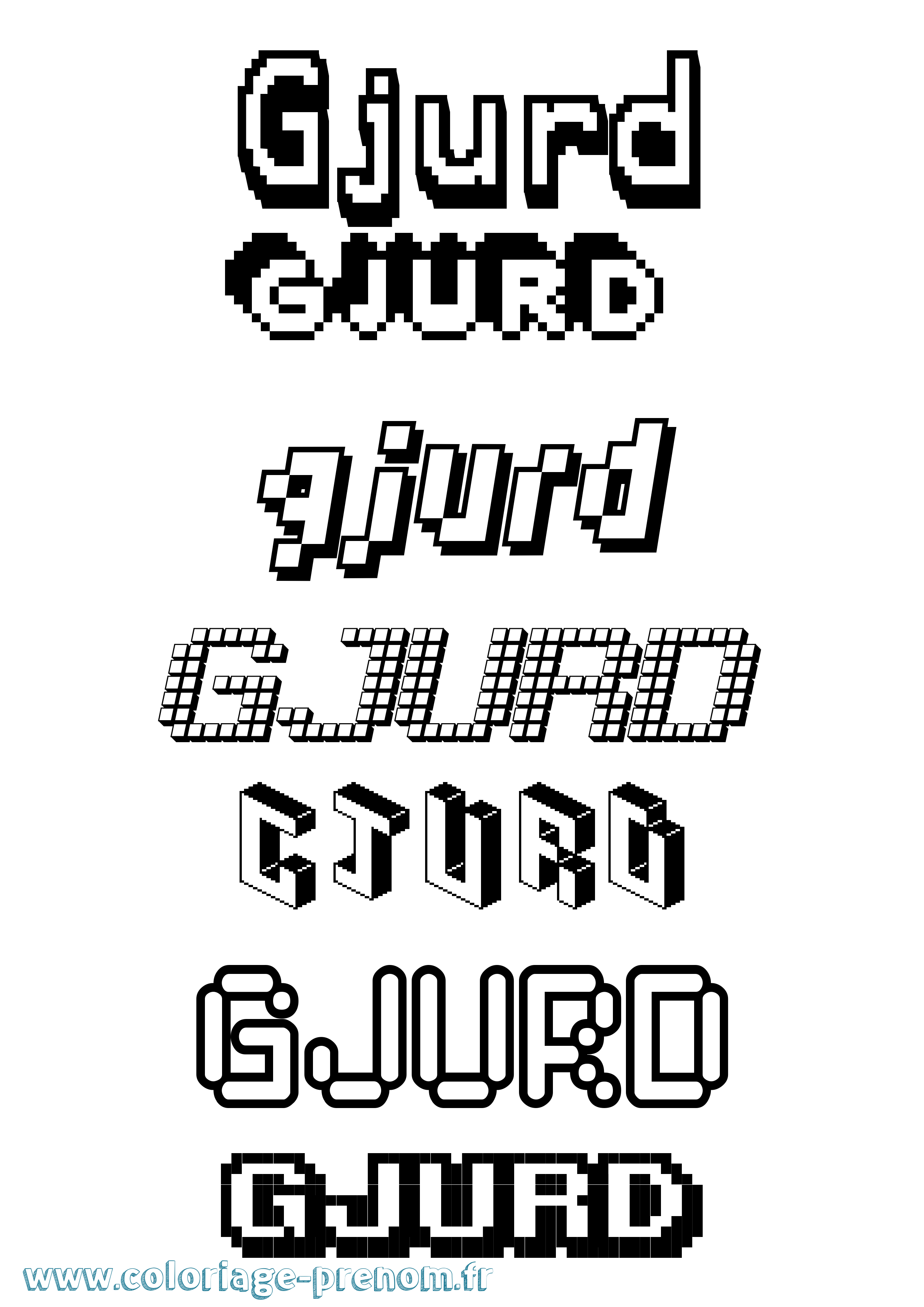 Coloriage prénom Gjurd Pixel