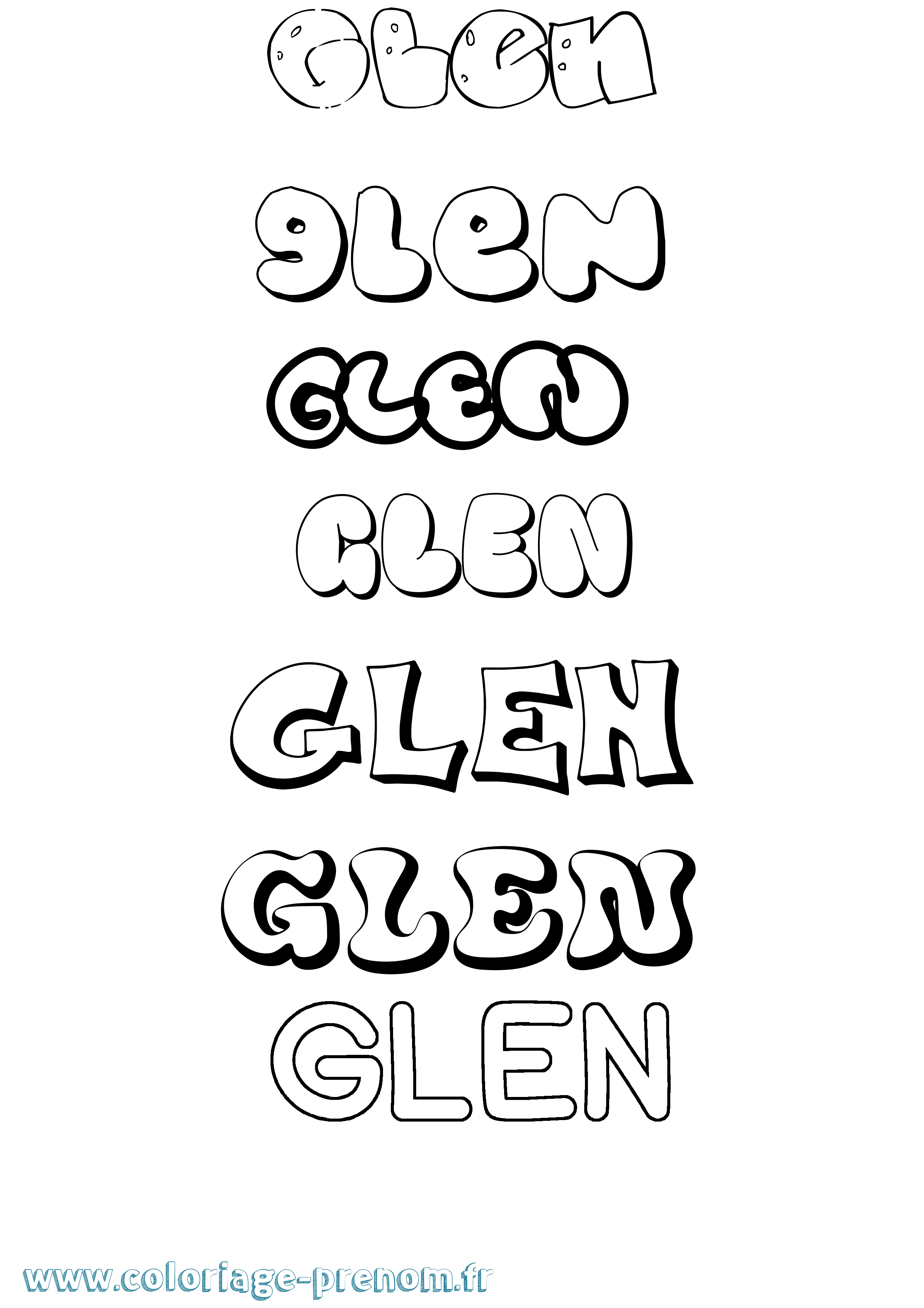 Coloriage Glen Bubble Coloriage prénom Glen Bubble