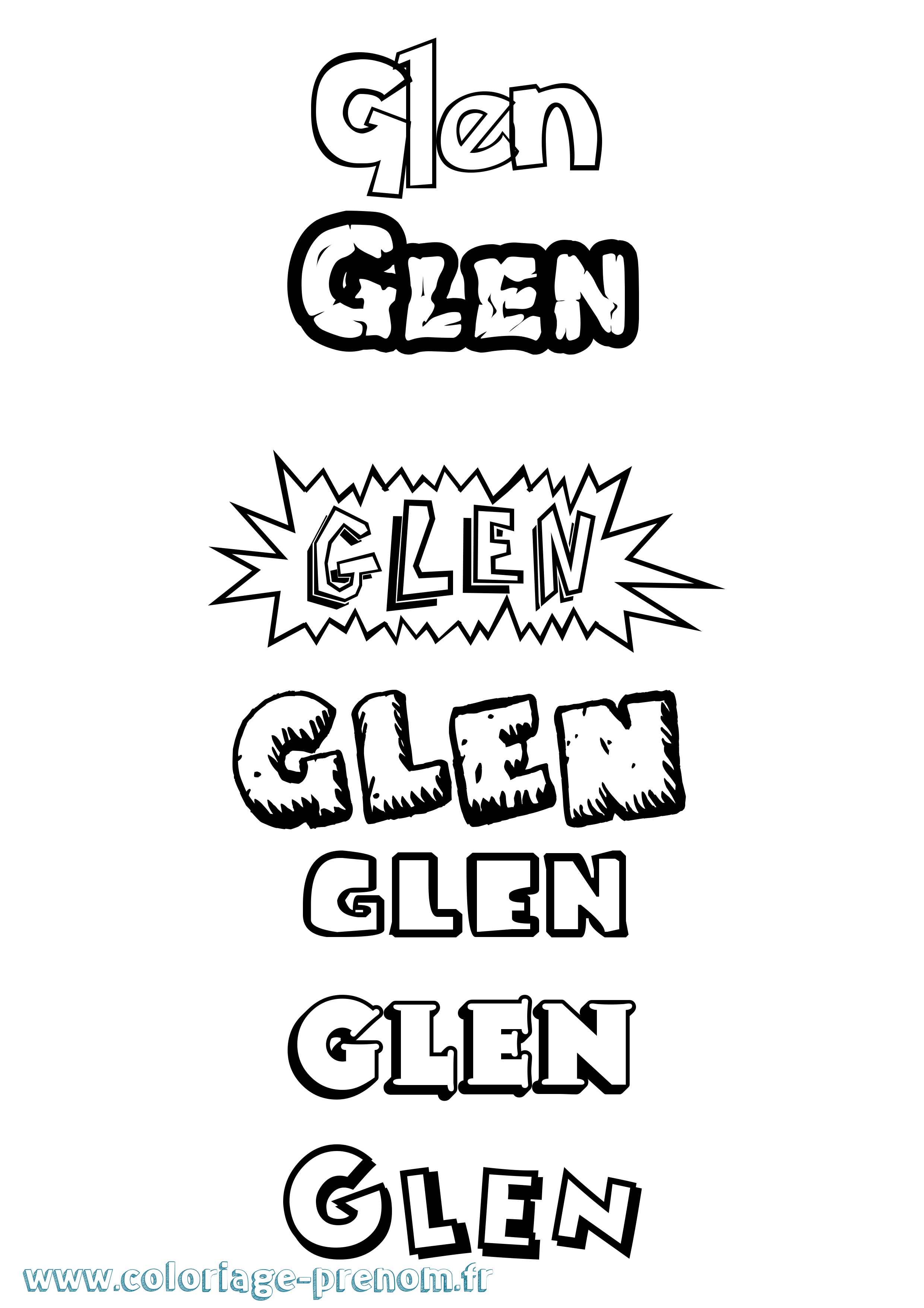 Coloriage Glen Dessin Animé Coloriage prénom Glen Dessin Animé