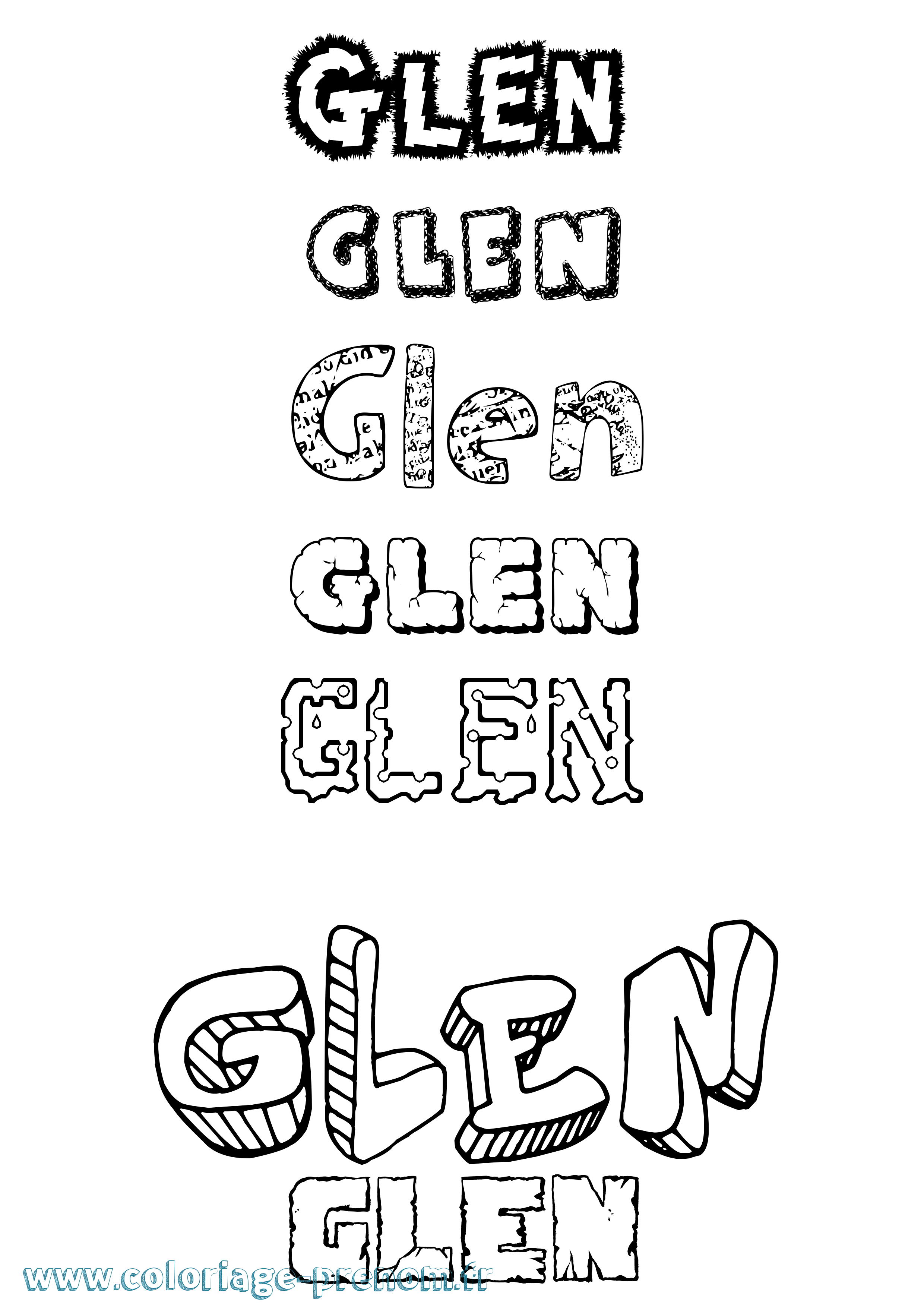 Coloriage Glen Destructuré Coloriage prénom Glen Destructuré