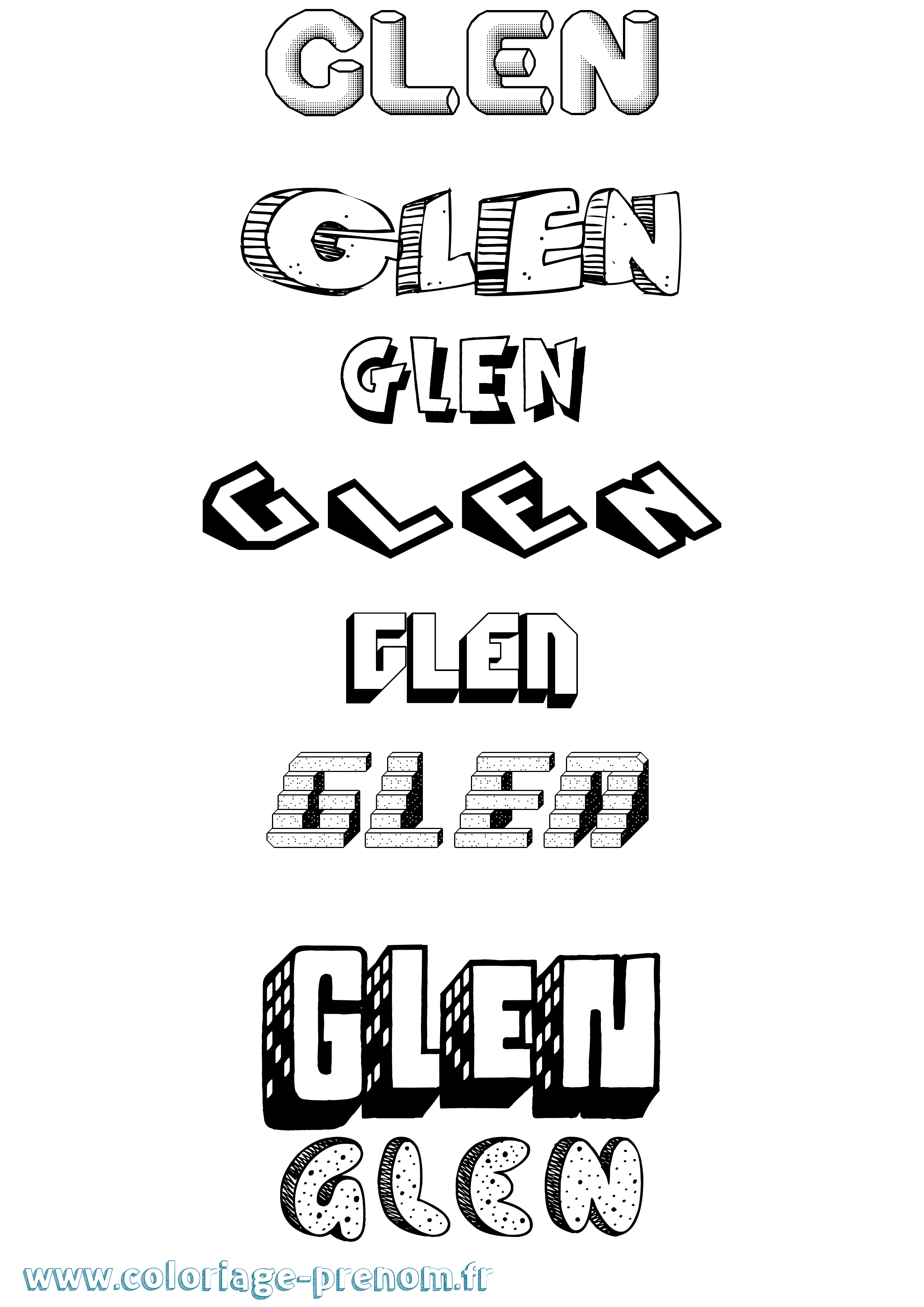 Coloriage Glen Effet 3D Coloriage prénom Glen Effet 3D