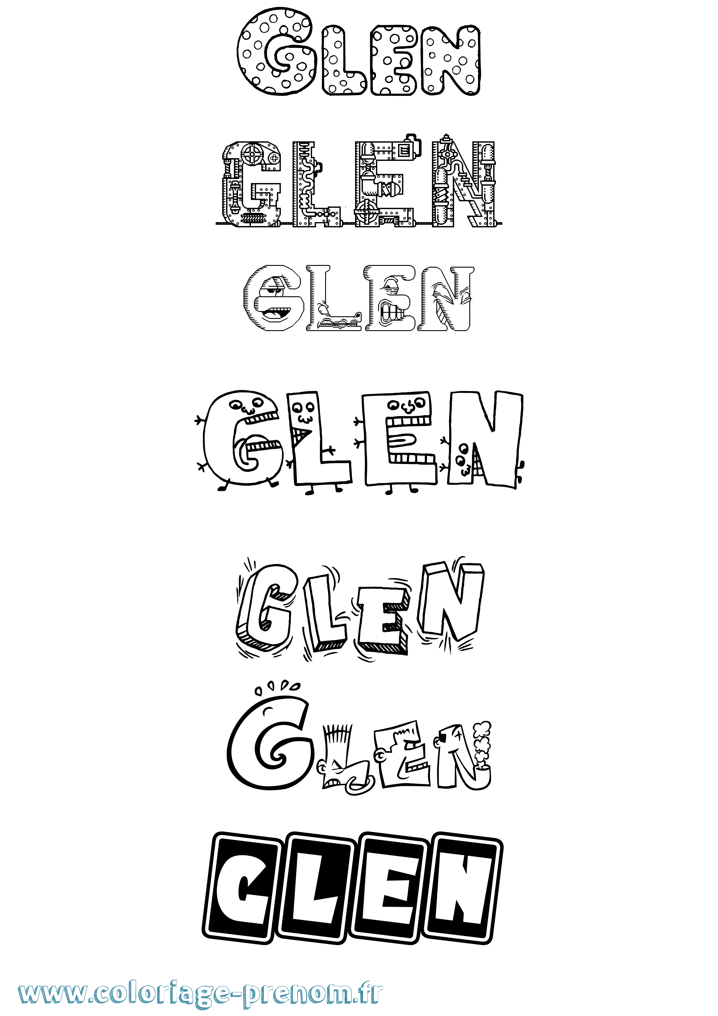 Coloriage prénom Glen Fun