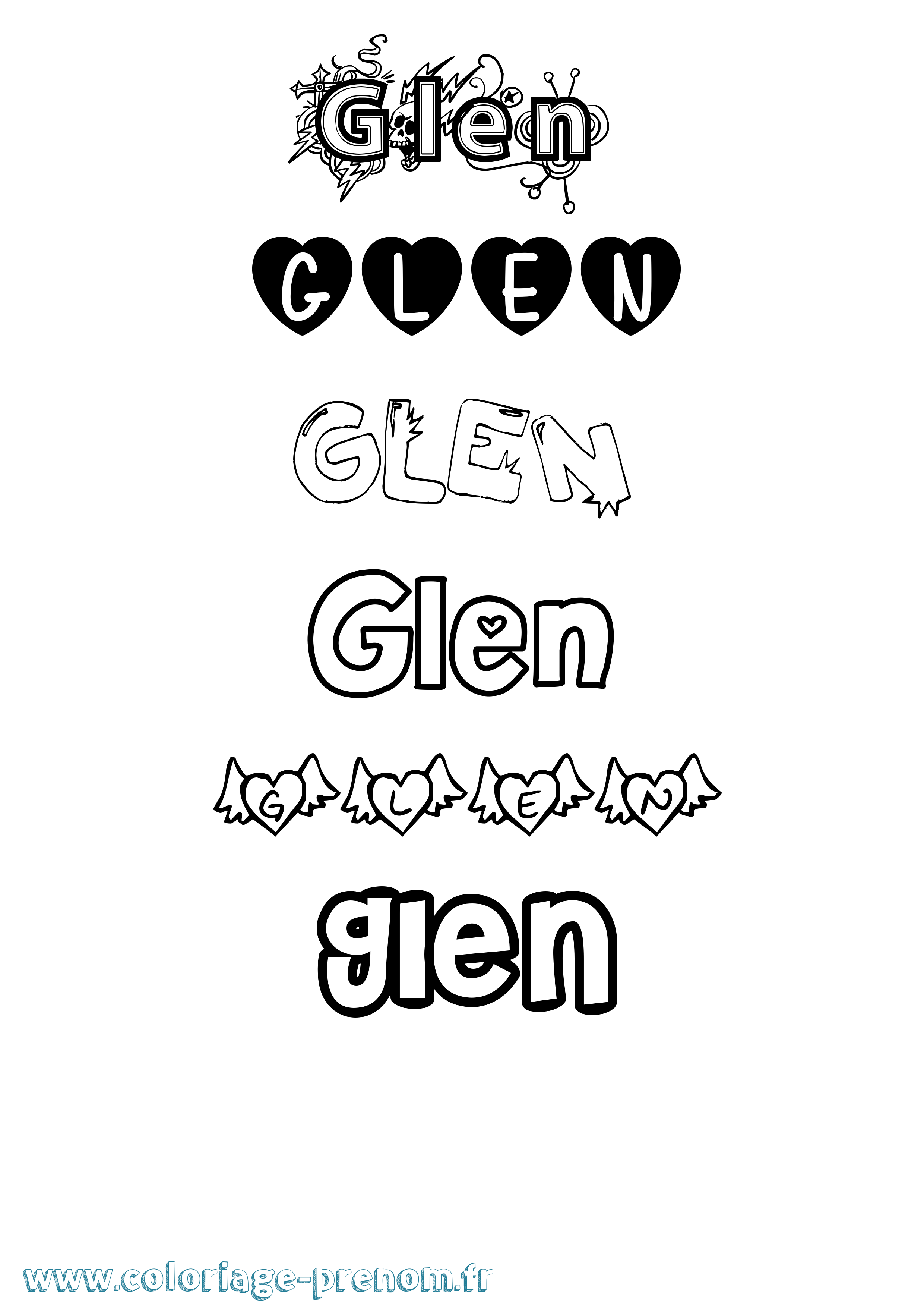 Coloriage prénom Glen Girly