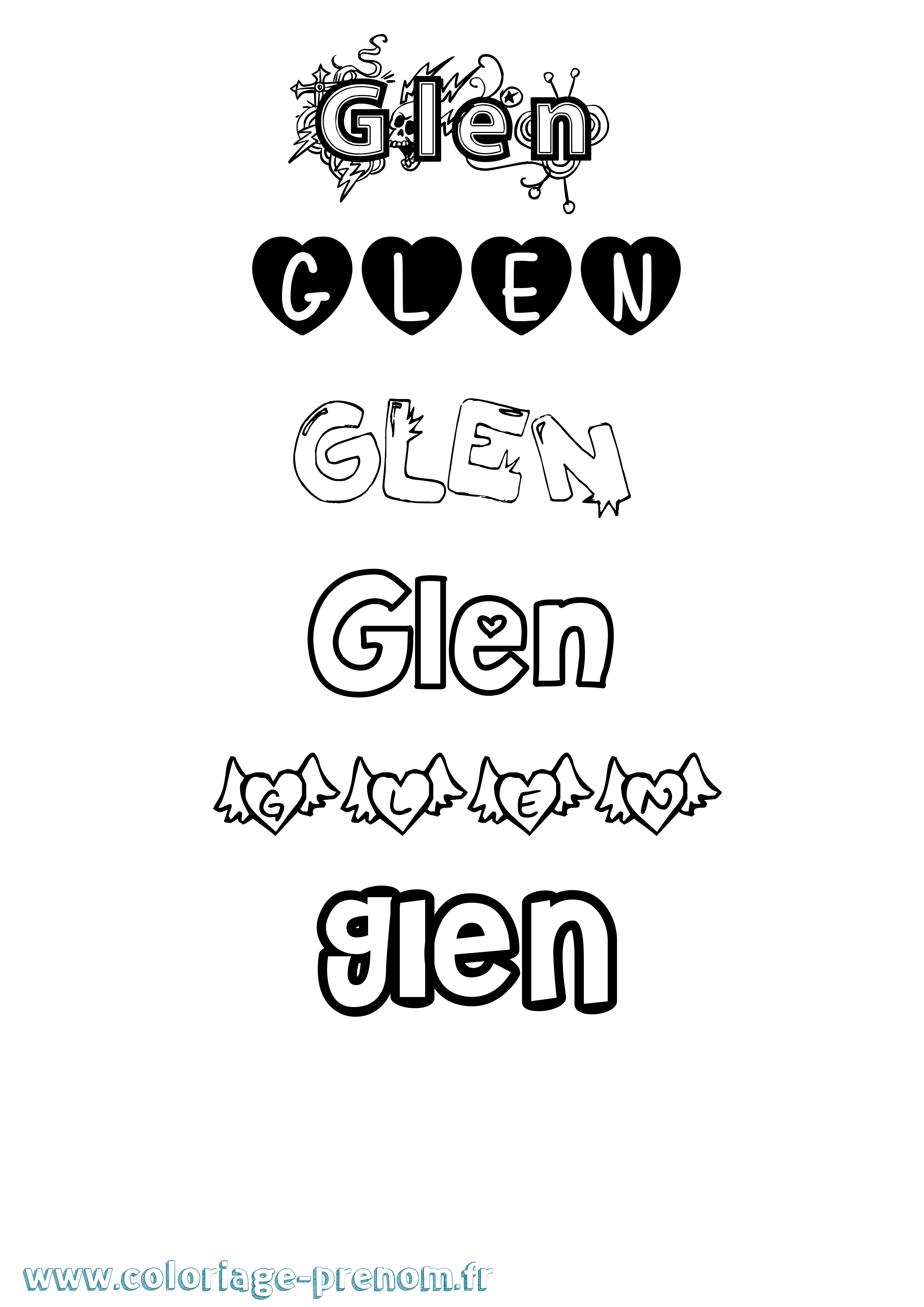 Coloriage Glen Girly Coloriage prénom Glen Girly