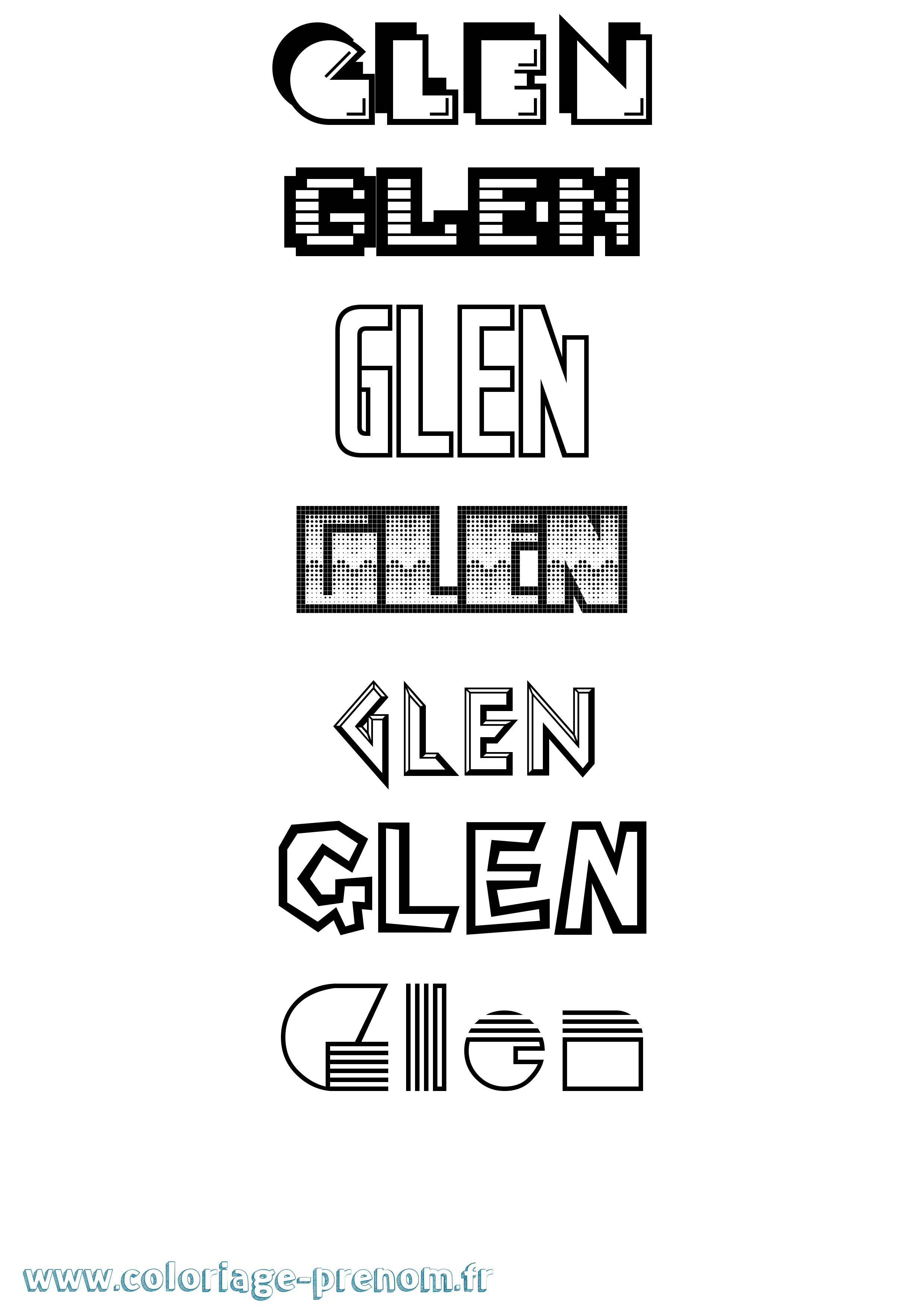 Coloriage prénom Glen Jeux Vidéos