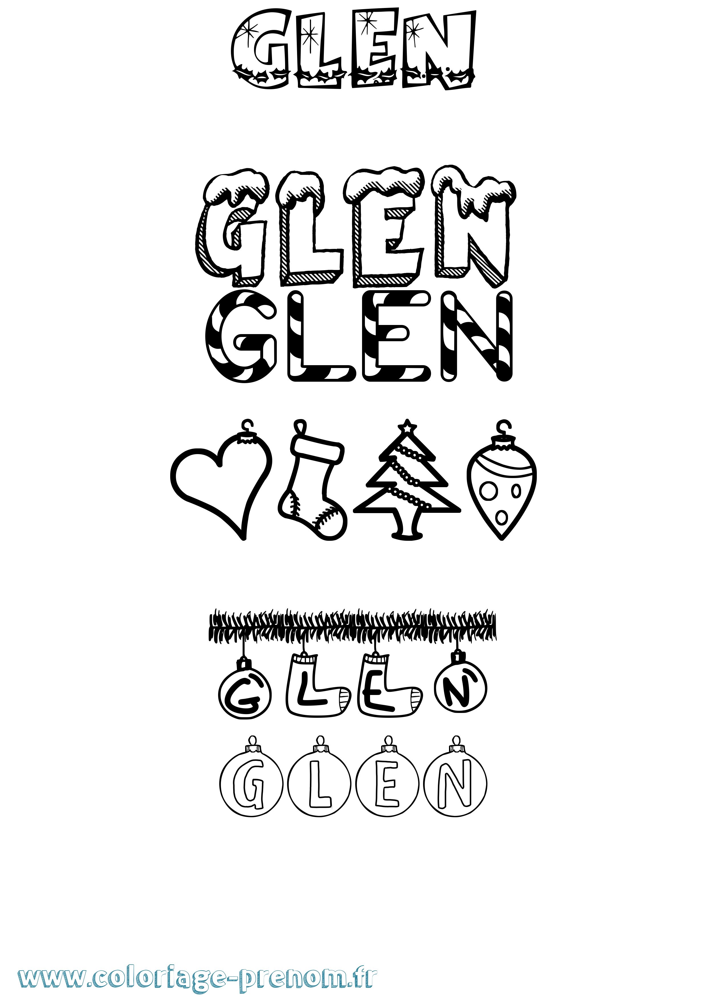 Coloriage prénom Glen Noël