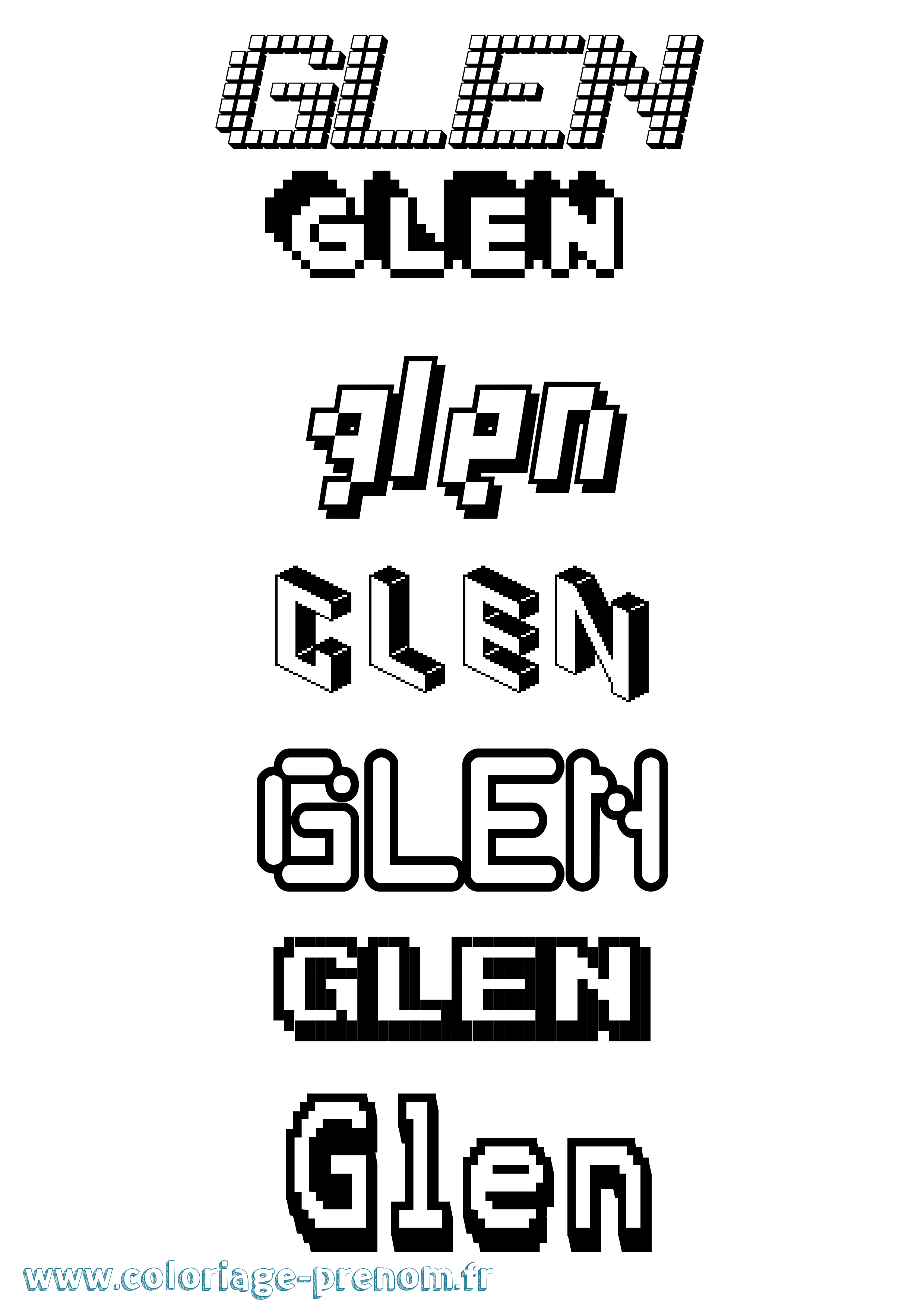 Coloriage Glen Pixel Coloriage prénom Glen Pixel