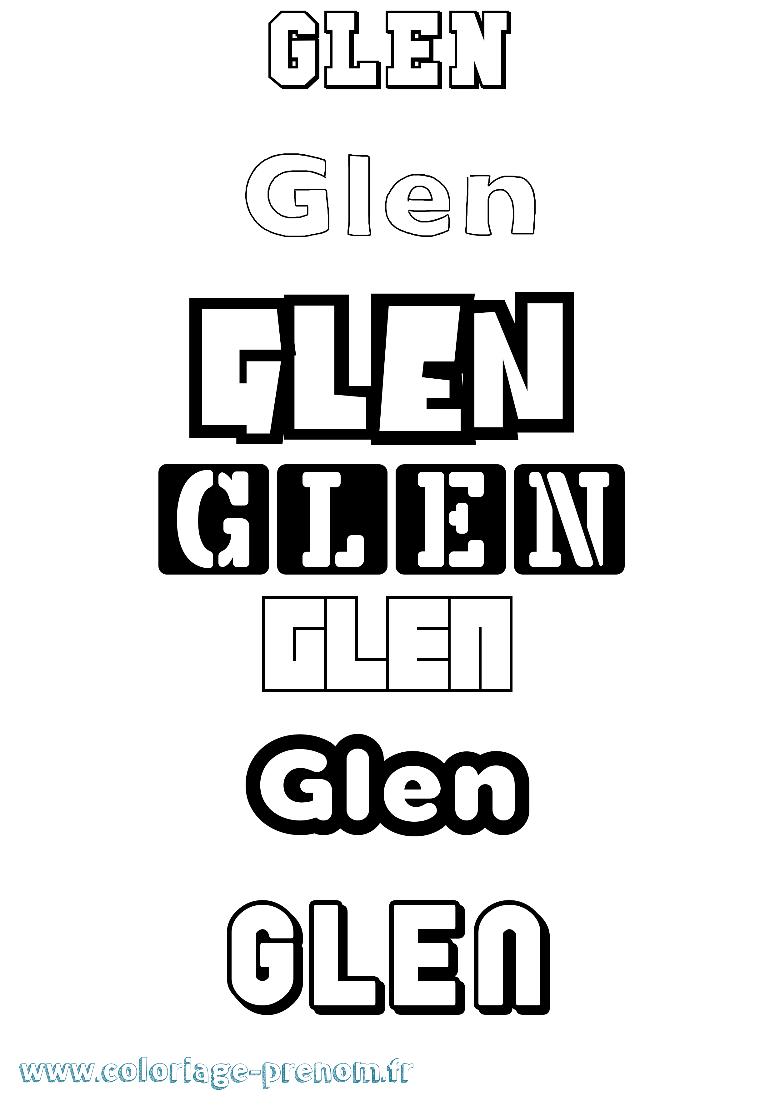 Coloriage prénom Glen Simple